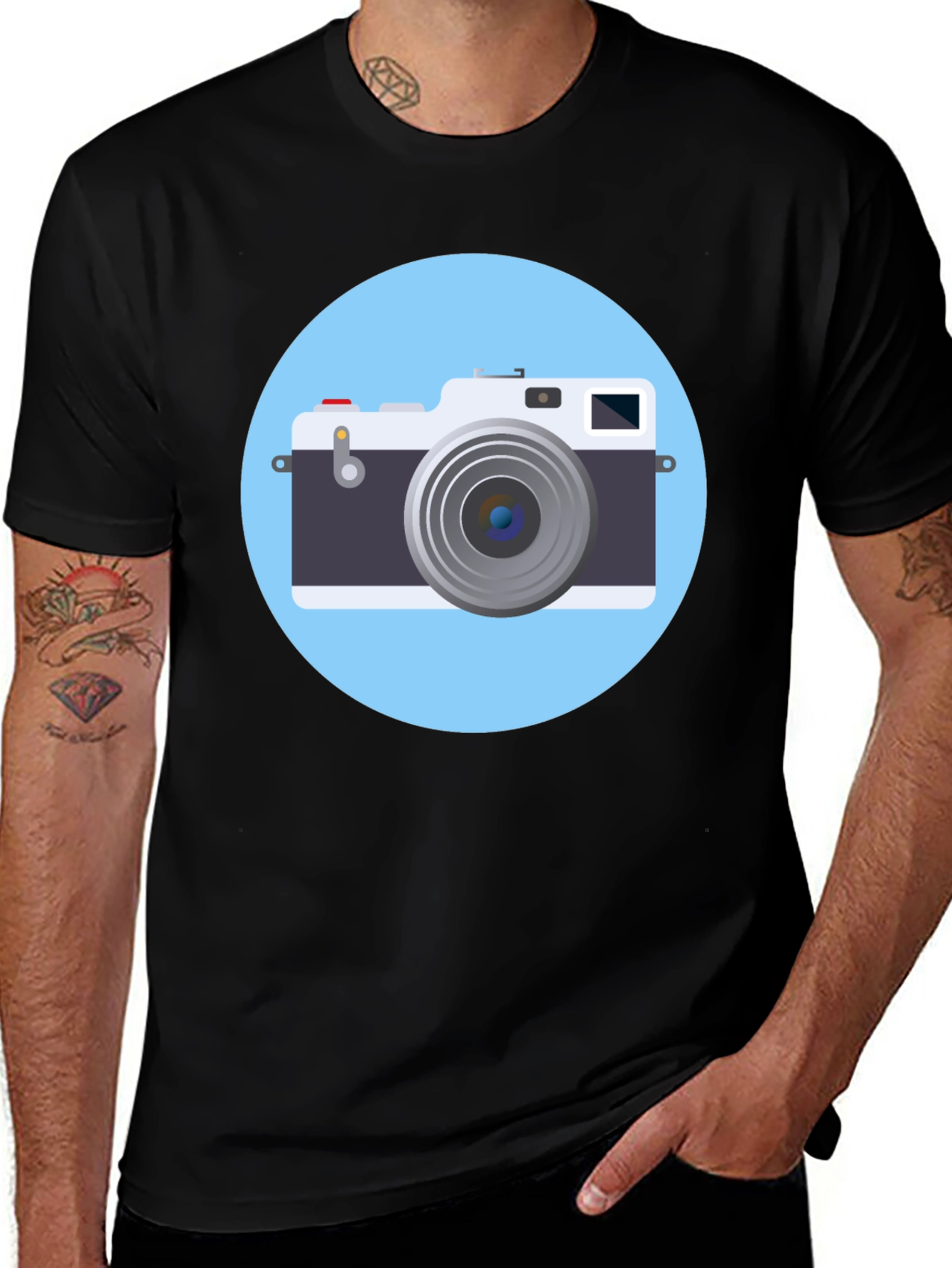 Variant 5 of Retro Camera Graphic T-Shirt - Stylish Black Cotton Tee