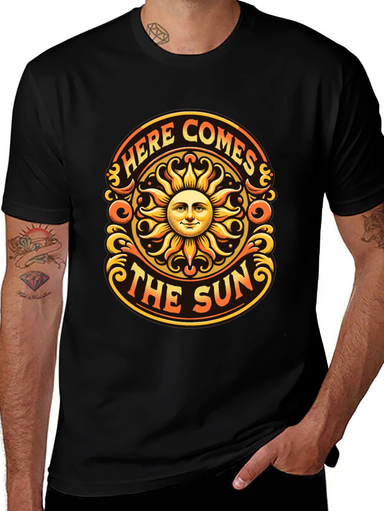 Here Comes the Sun Graphic Tee - Black Cotton T-Shirt