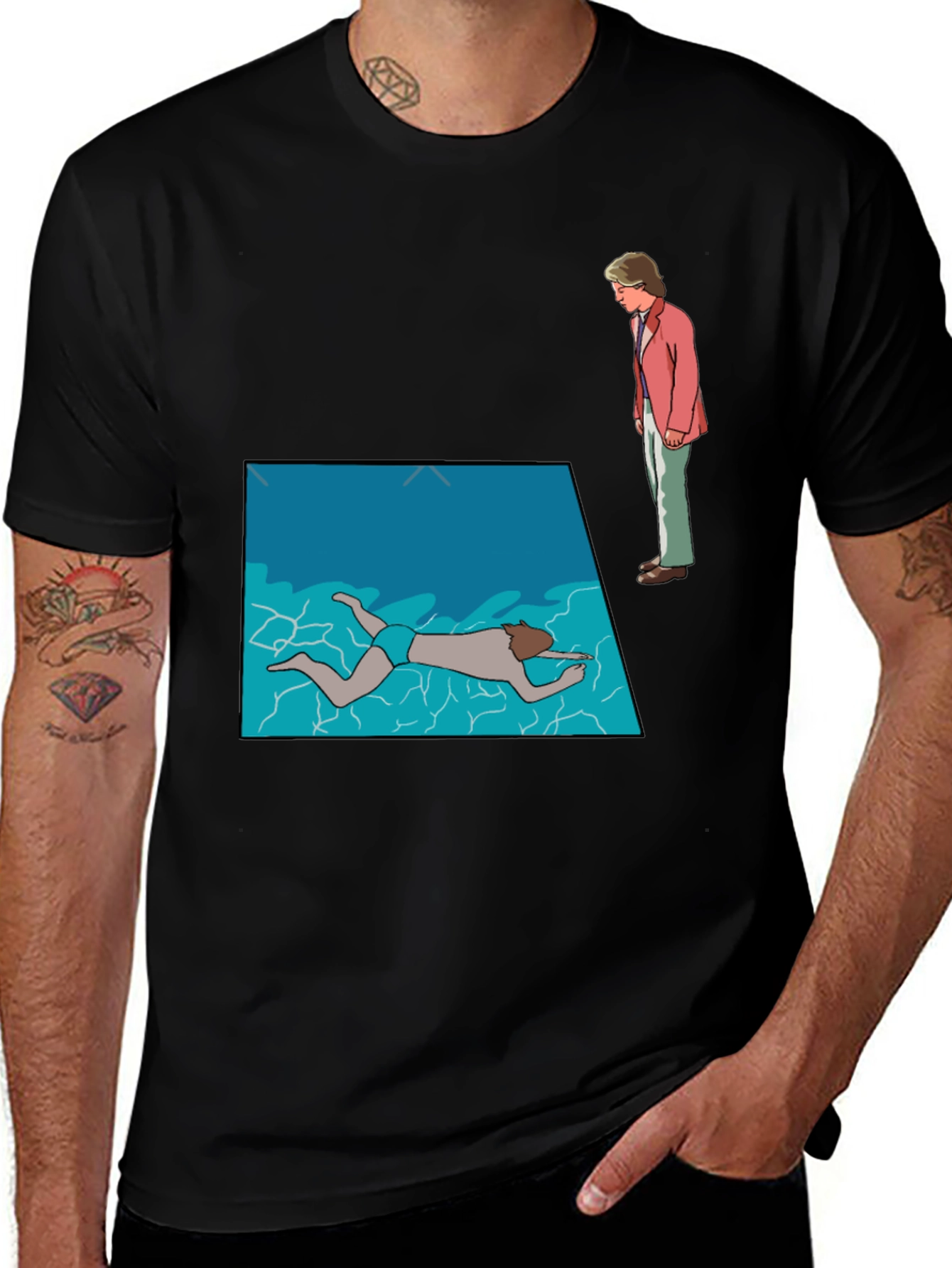 Variant 6 of Poolside Humor Graphic Tee - Black Cotton T-Shirt