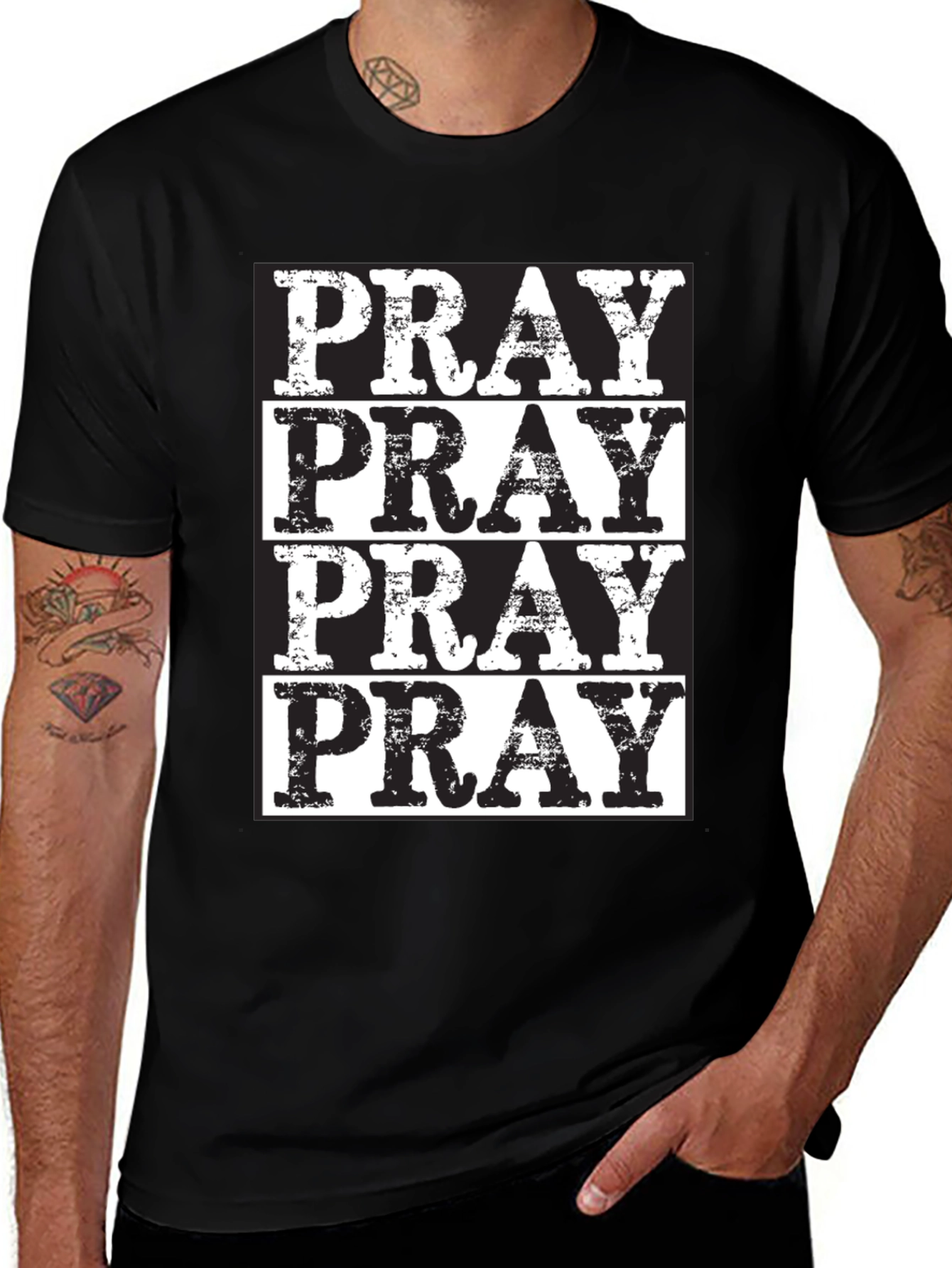 Variant 10 of Pray Graphic Print Black T-Shirt