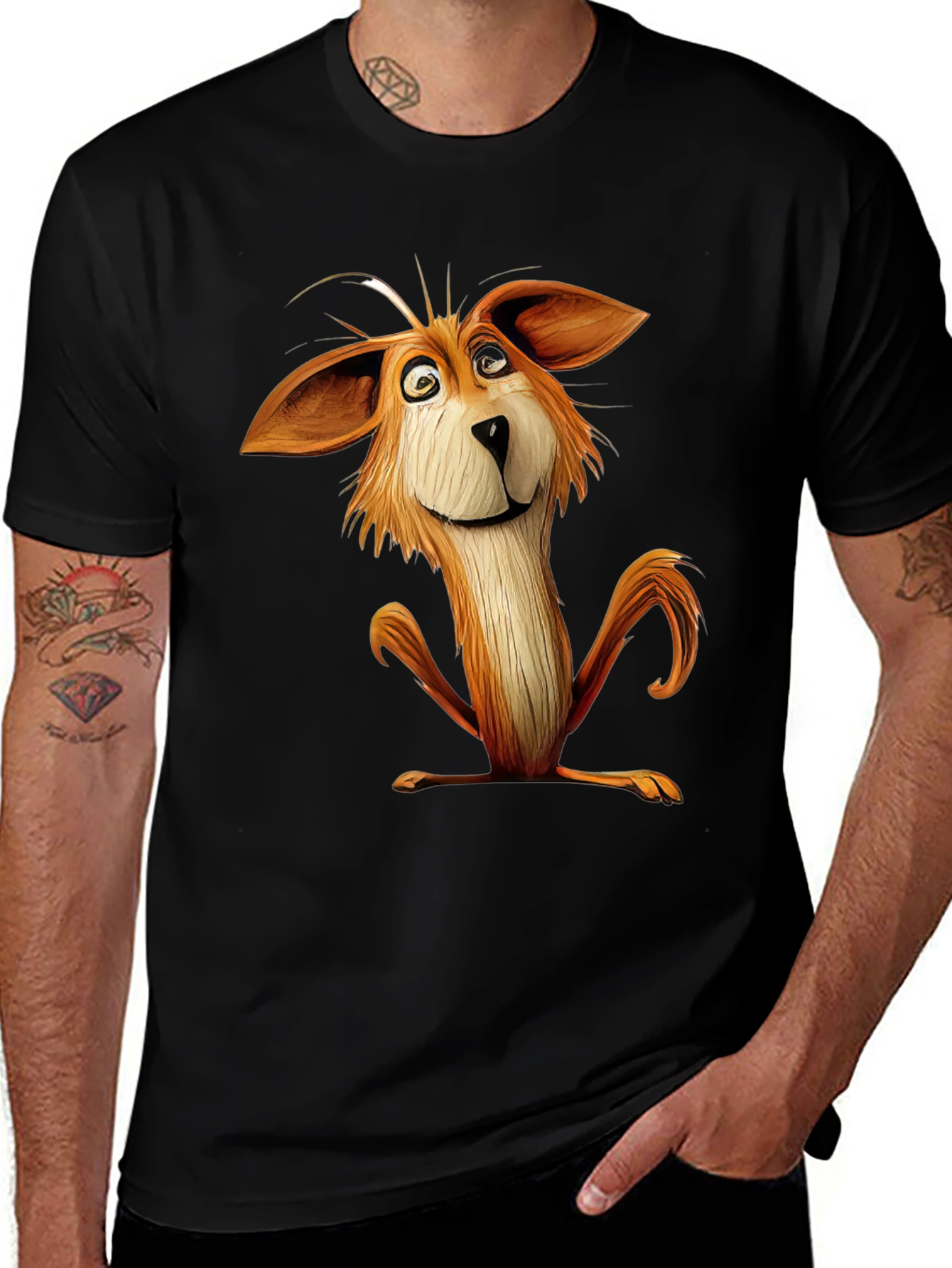 Variant 17 of Cartoon Fox Graphic Black T-Shirt