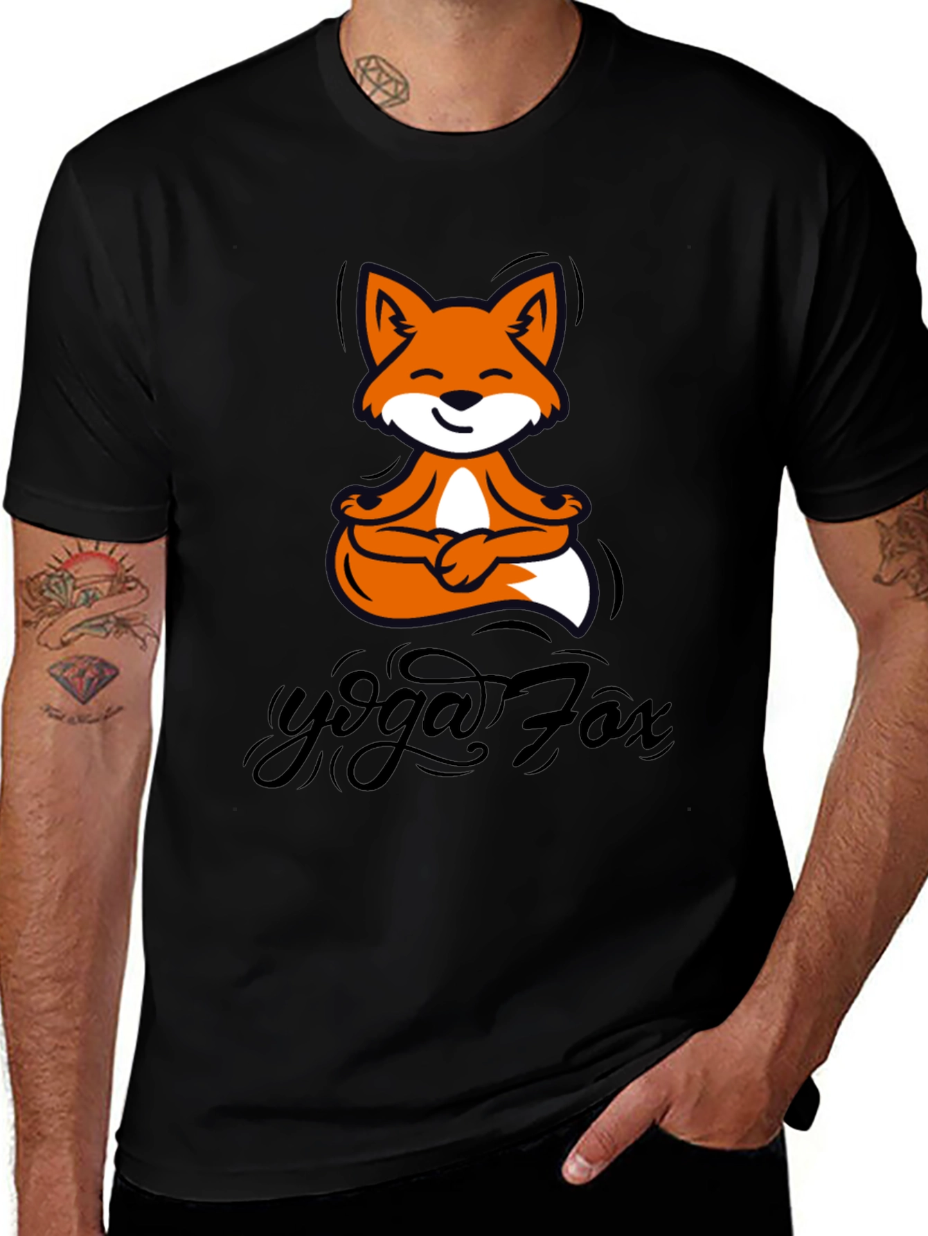 Variant 9 of Yoga Fox Graphic Tee - Black Cotton Blend
