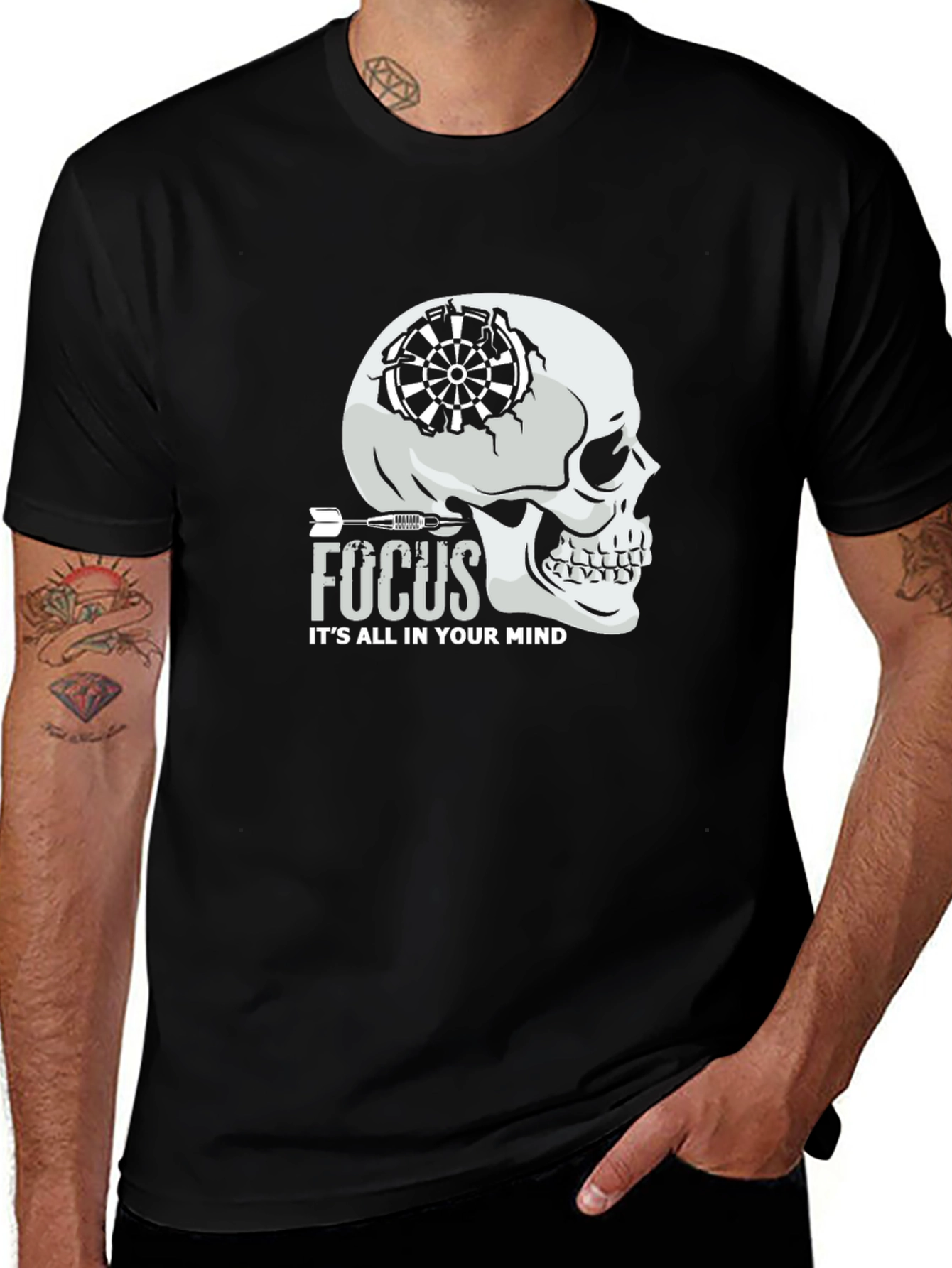 Variant 25 of Focus T-Shirt: Mind Game Skull Dartboard Tee