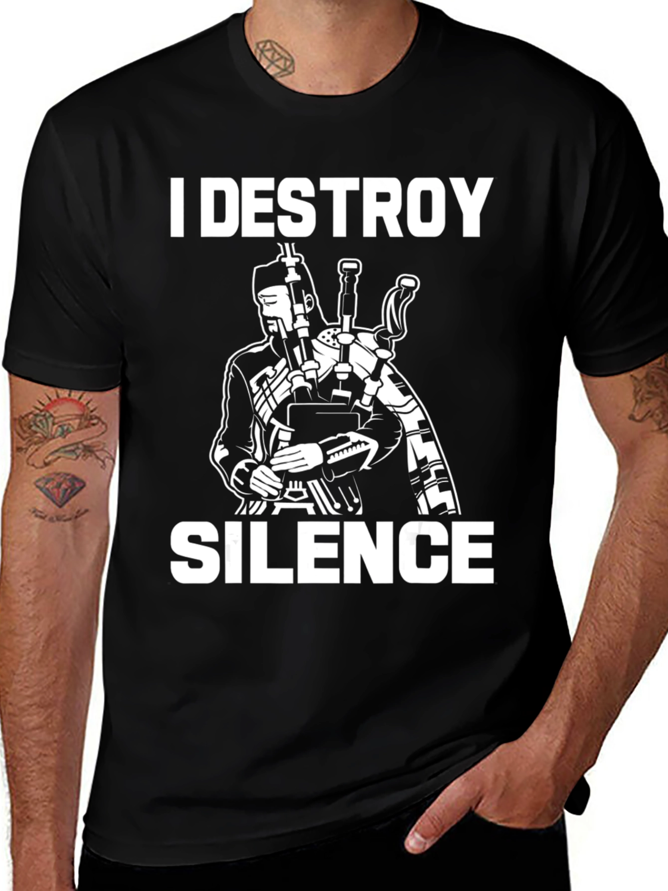Variant 14 of I Destroy Silence Bagpipe Graphic Tee