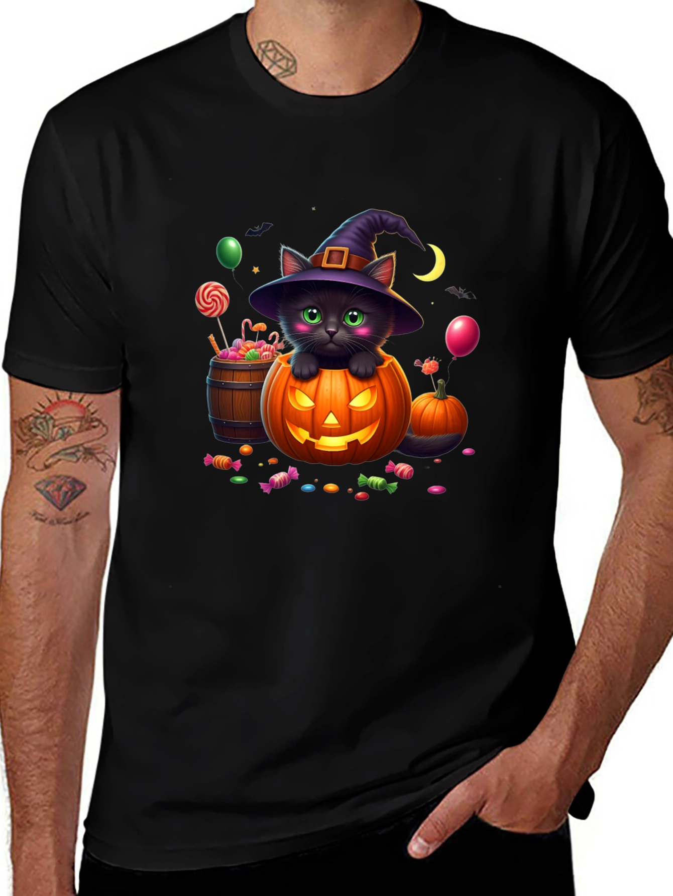Halloween Cat in Pumpkin T-Shirt