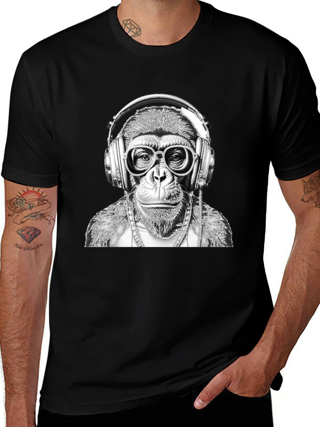 Variant 20 of DJ Monkey Graphic Tee - Cool & Casual Black T-Shirt