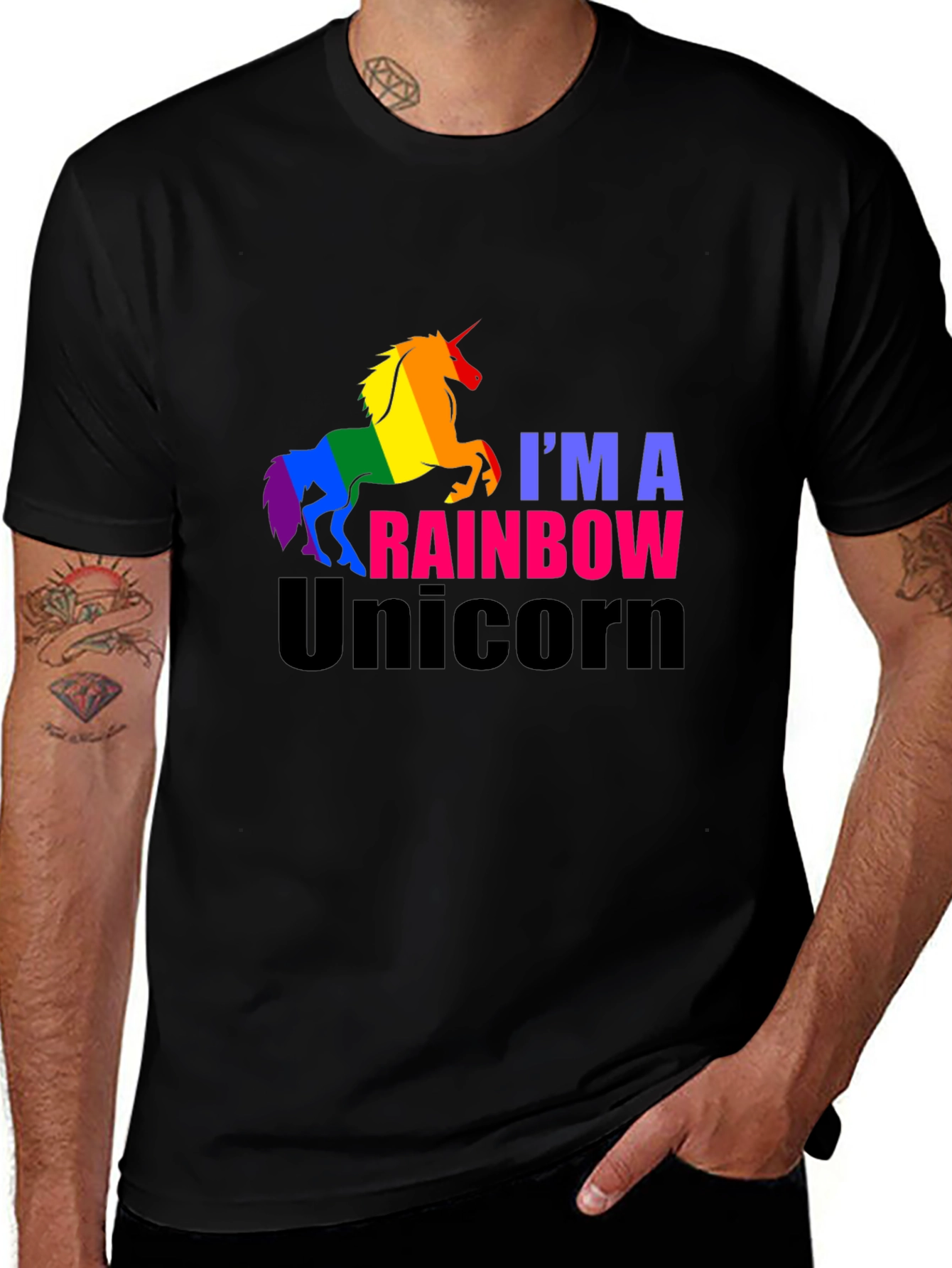 Rainbow Unicorn Graphic Tee - Black