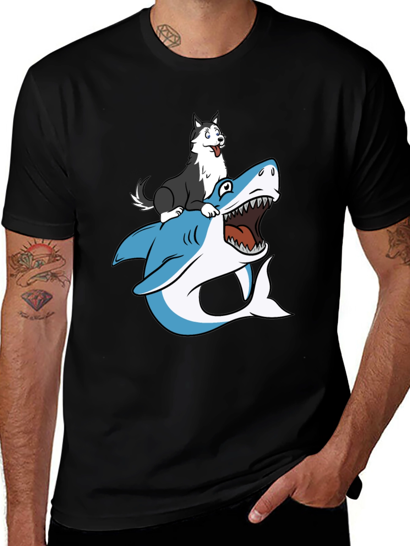 Variant 24 of Dog Riding Shark Graphic Tee