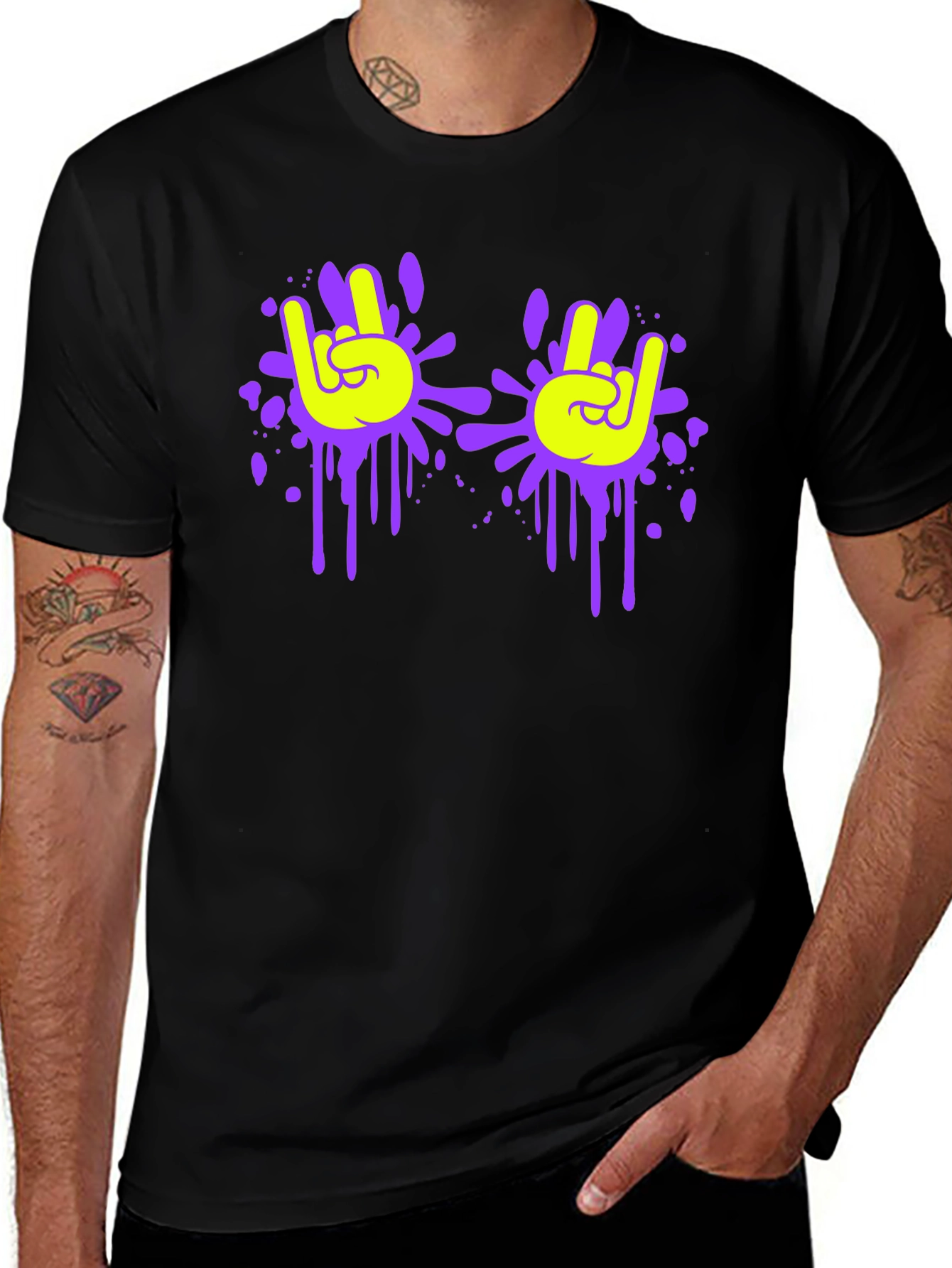 Variant 6 of Cool Rock On Hand Gesture Graphic Black T-Shirt