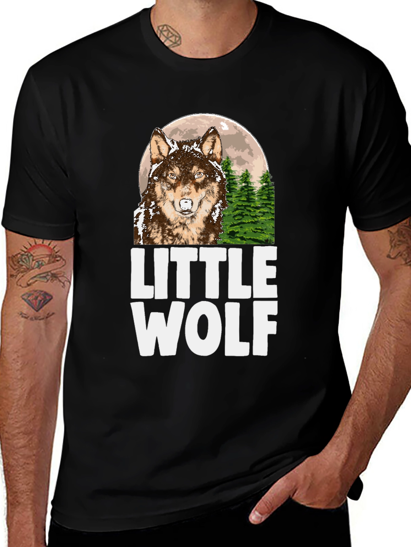 Variant 9 of Little Wolf Graphic Tee - Men's Black T-Shirt