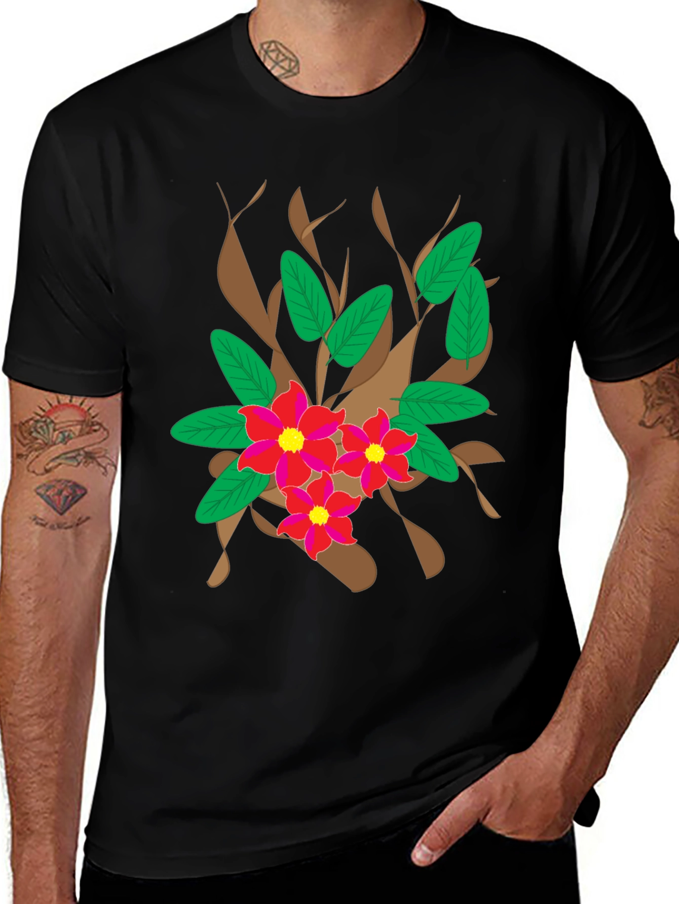 Variant 13 of Floral Graphic Print Black T-Shirt