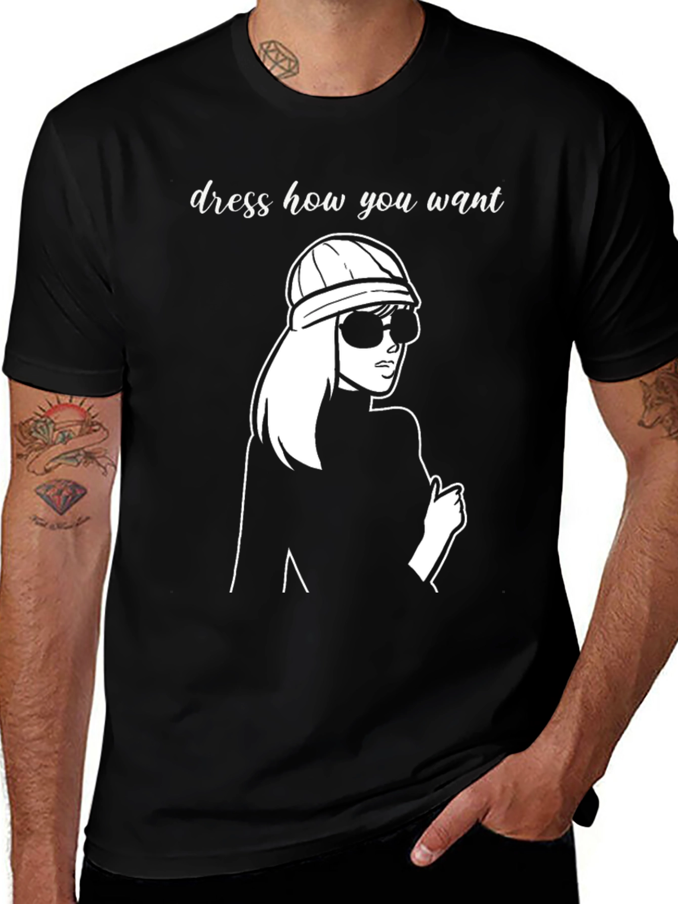 Variant 17 of Dress How You Want Graphic Tee - Black Cotton T-Shirt