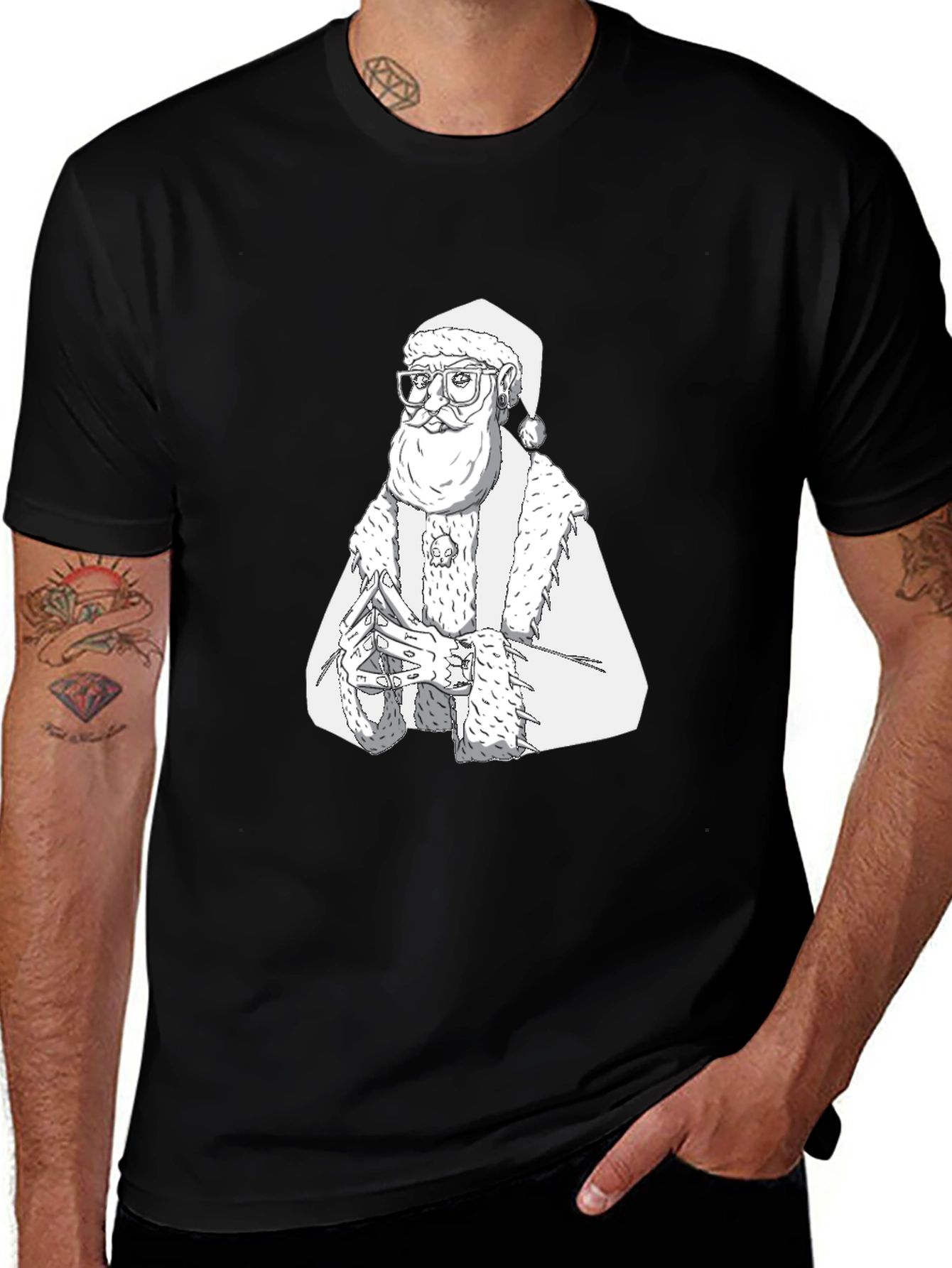 Hipster Santa T-Shirt - Black Cotton Tee