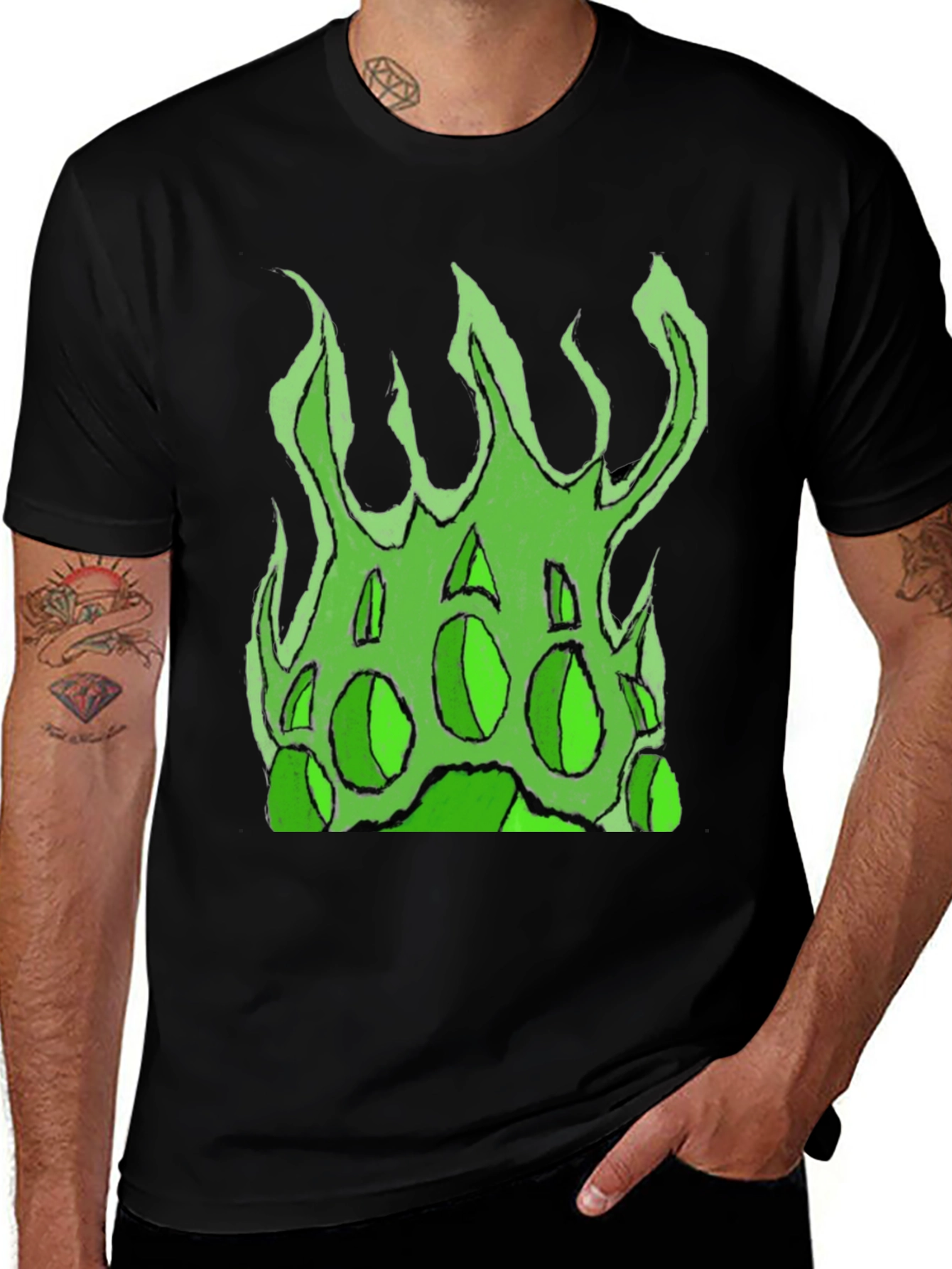 Variant 4 of Green Fire Graphic Black T-Shirt