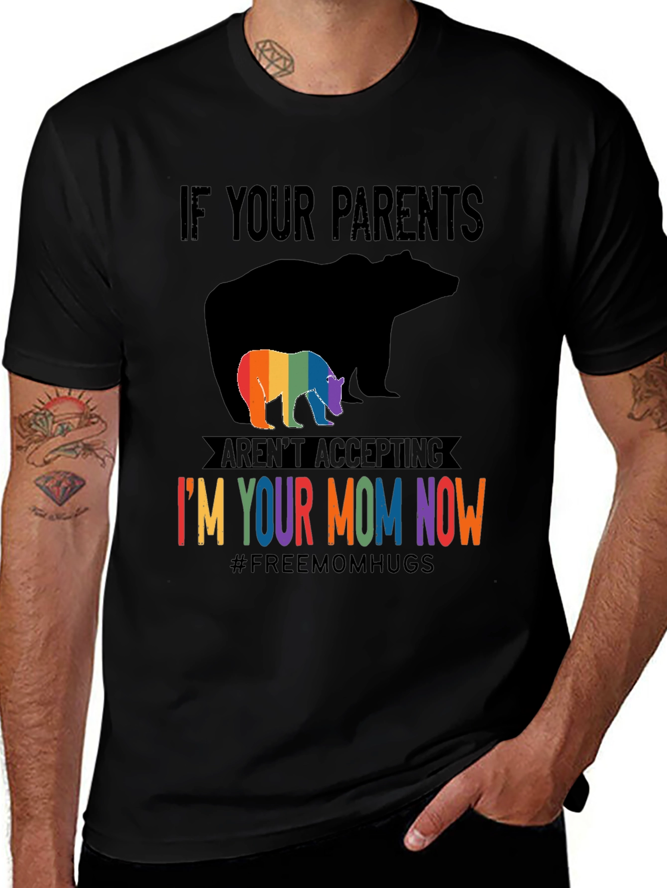 LGBTQ+ Supportive Graphic Tee - Bear Mom Pride