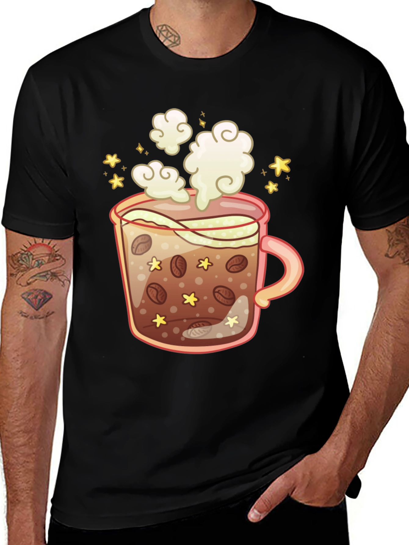 Variant 26 of Coffee Cup Graphic Tee - Black Cotton T-Shirt
