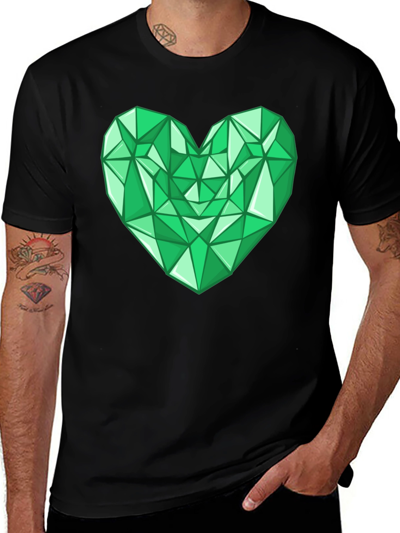 Variant 8 of Geometric Emerald Heart Graphic Tee - Modern Style