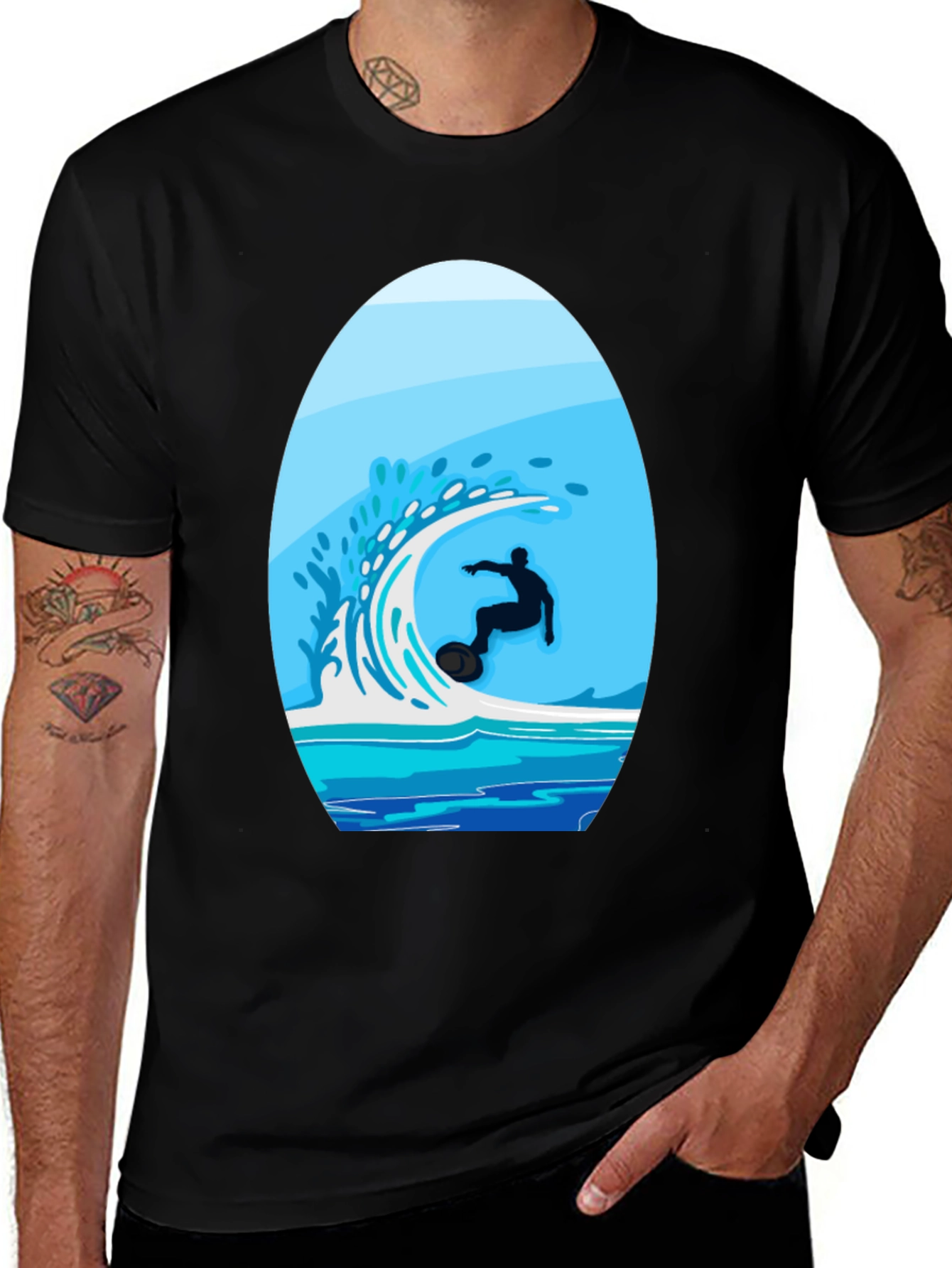 Variant 21 of Surfing Wave Graphic Tee - Black