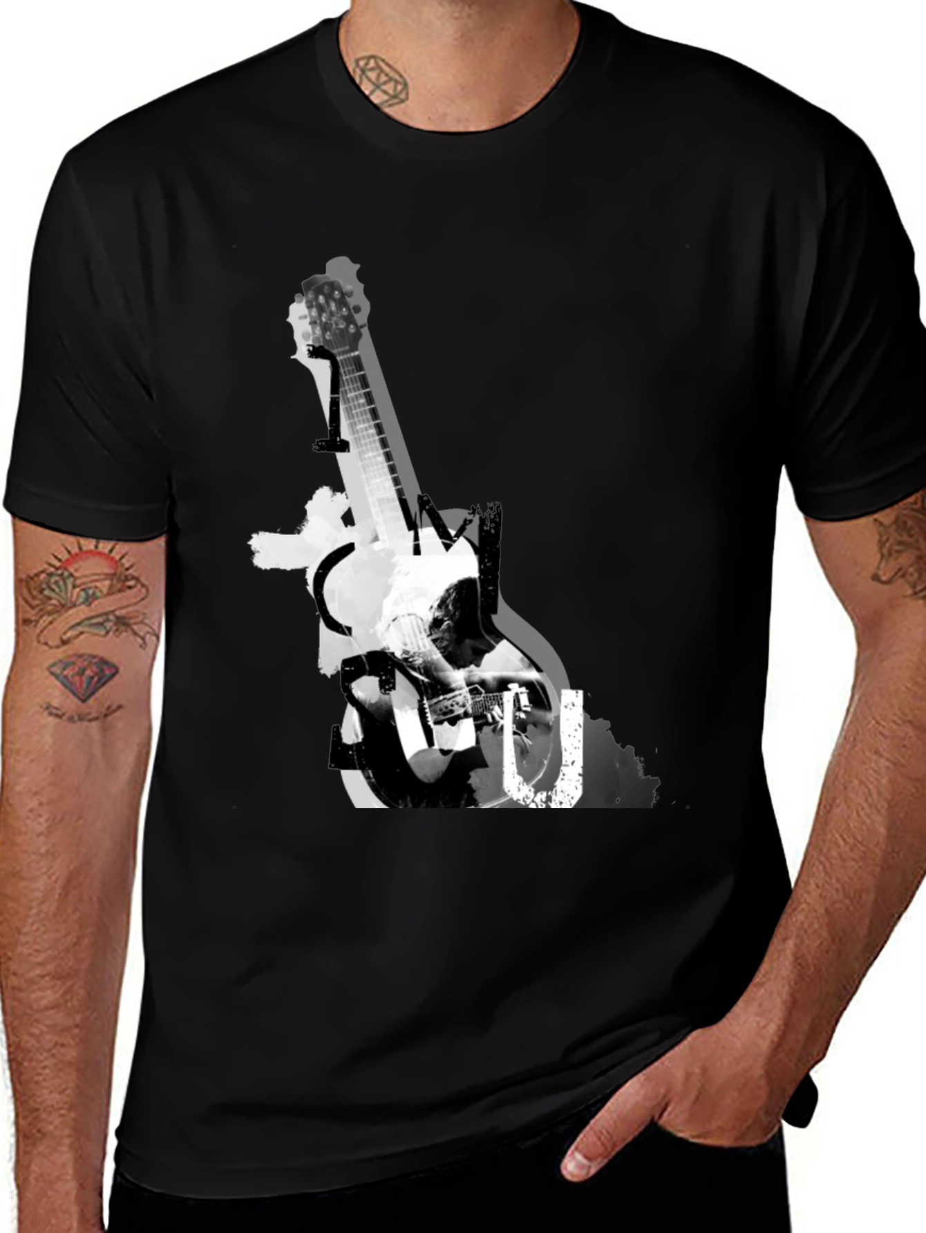 Guitar Graphic Print Tee - Black