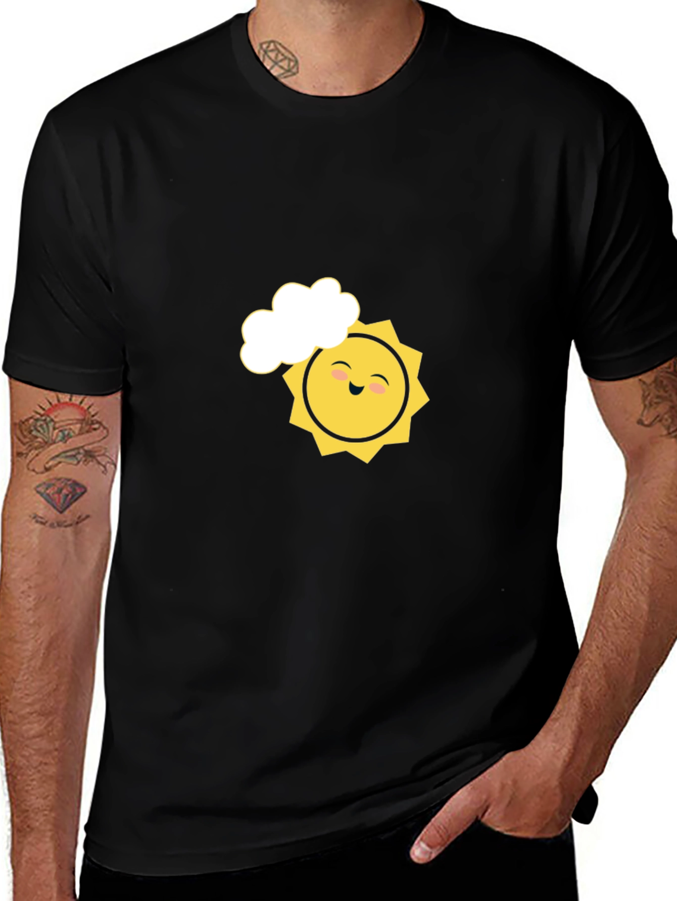 Variant 10 of Smiling Sun Graphic Tee - Black Cotton Comfort