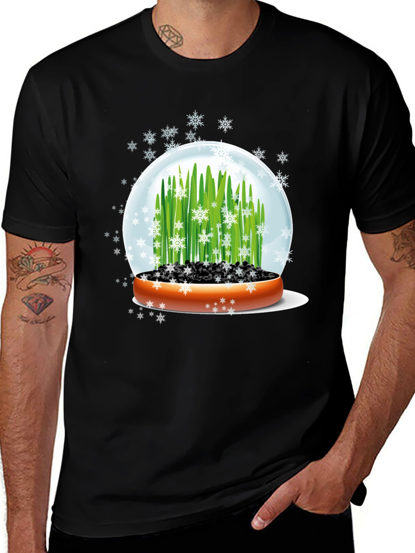 Variant 17 of Snow Globe Wheatgrass Black T-Shirt