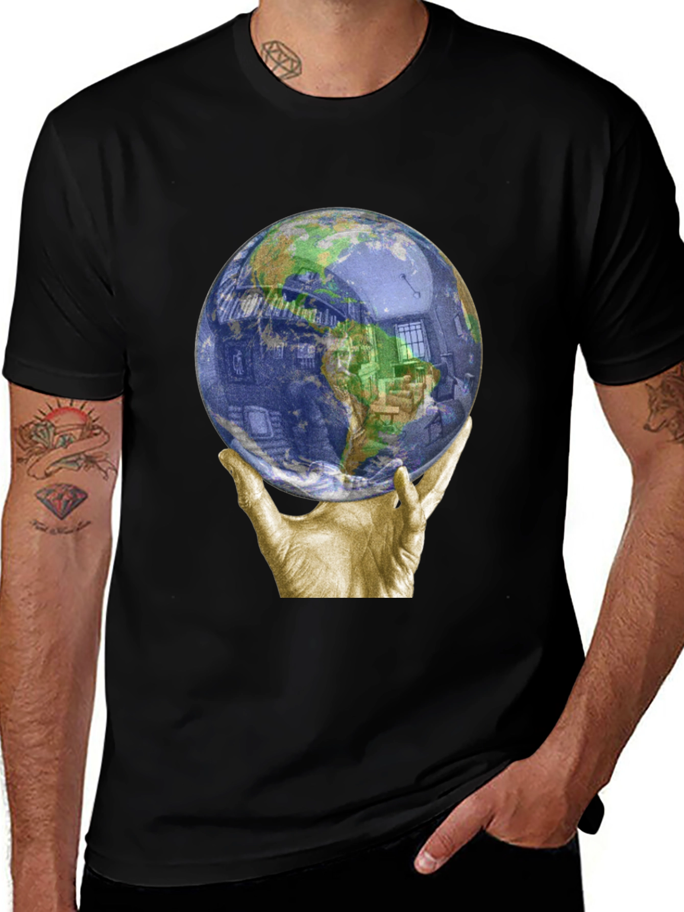 Variant 19 of Globe Held by Hands Graphic T-Shirt