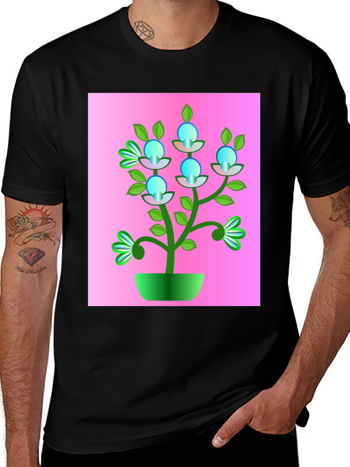 Variant 22 of Abstract Plant Graphic Tee - Trendy Black T-Shirt