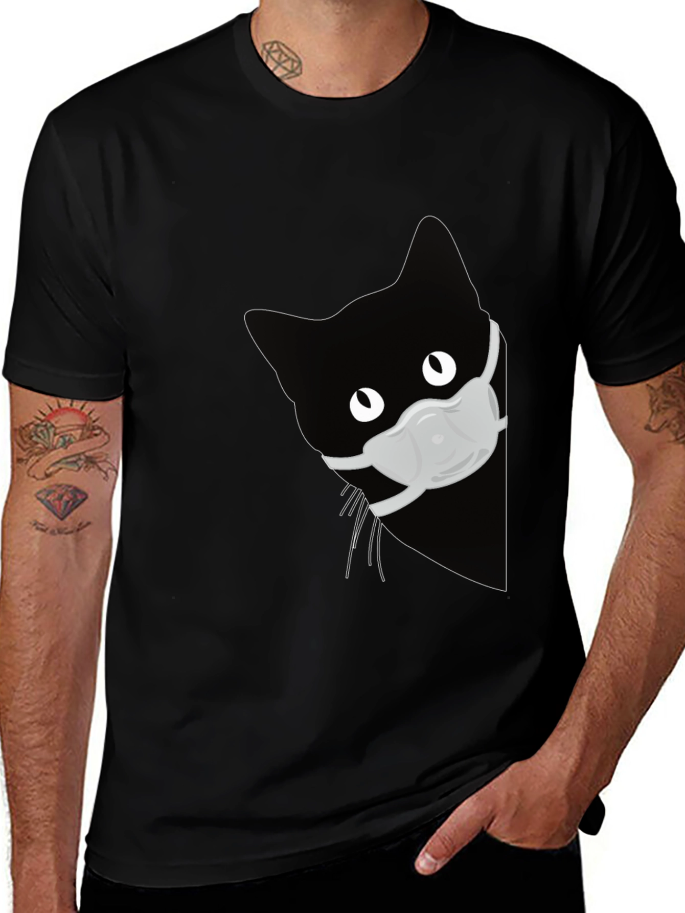 Variant 20 of Masked Cat Graphic Tee - Men's Black T-Shirt