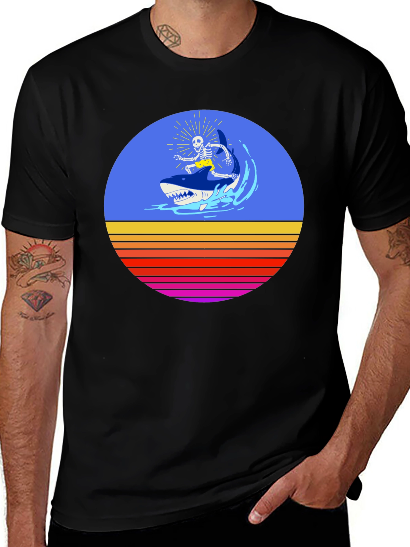 Variant 3 of Skeleton Shark Surfer Graphic Tee