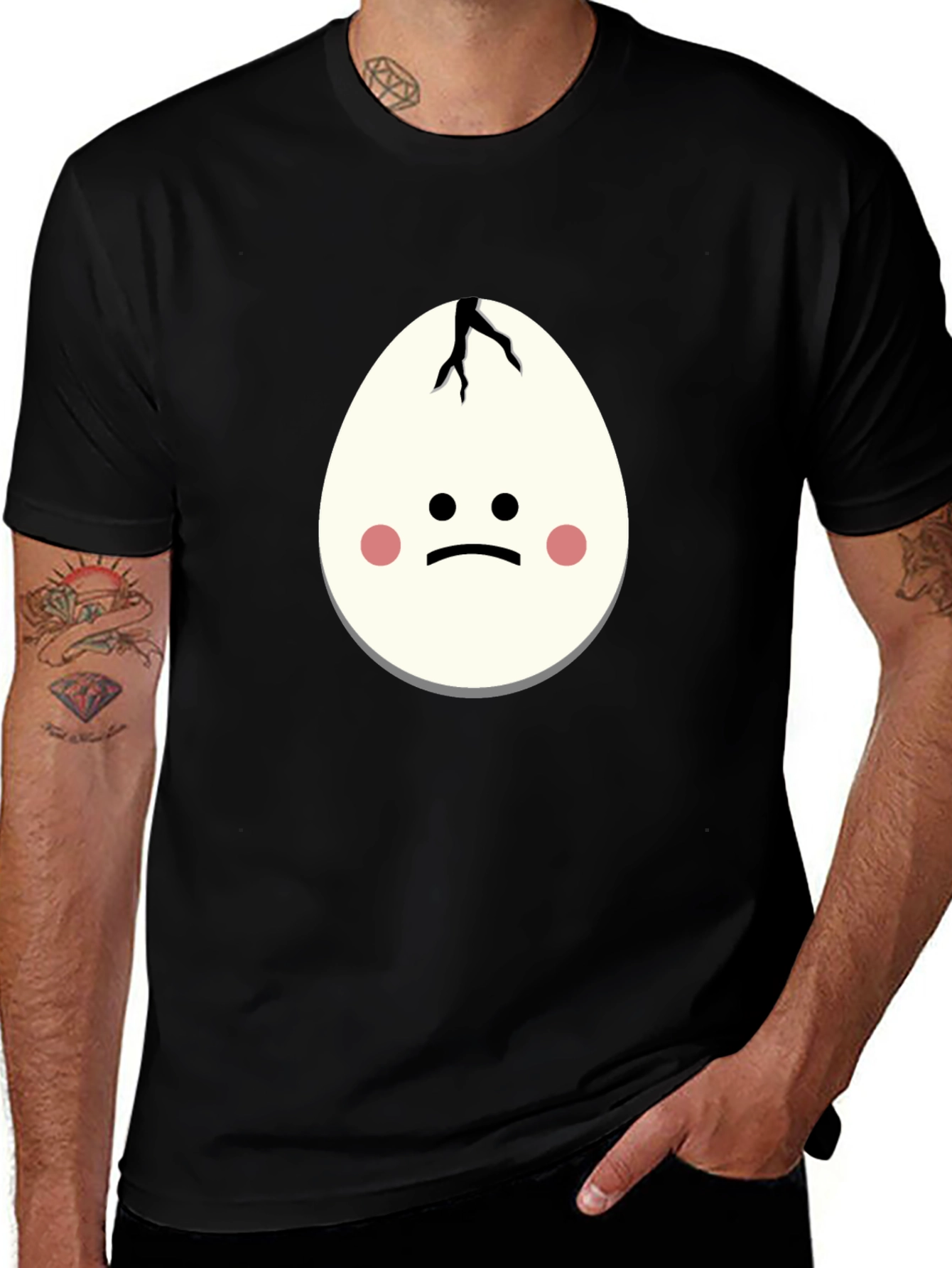 Cracked Egg Face Graphic T-Shirt - Unisex Black Tee