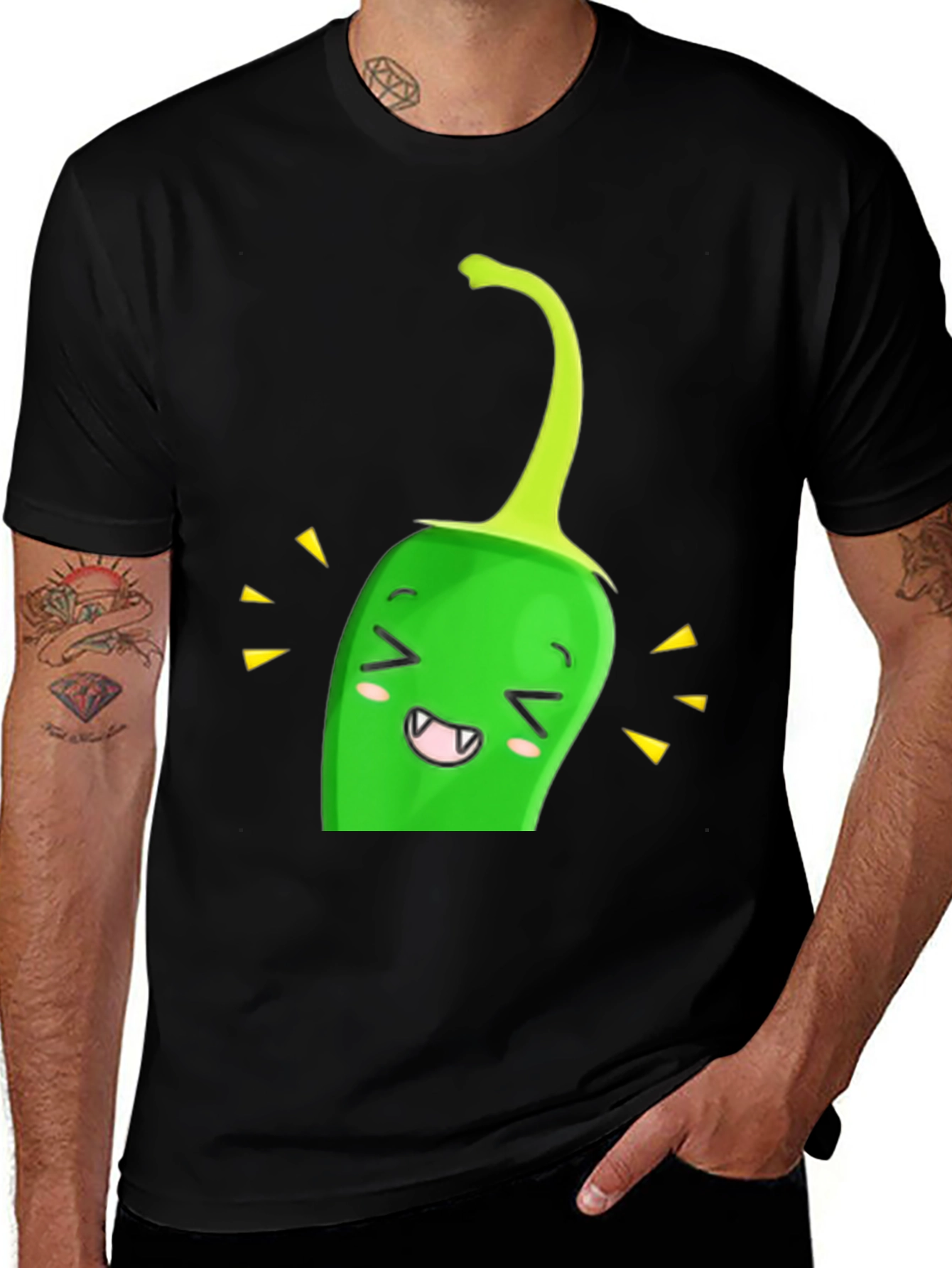 Variant 29 of Kawaii Green Pepper Black T-Shirt