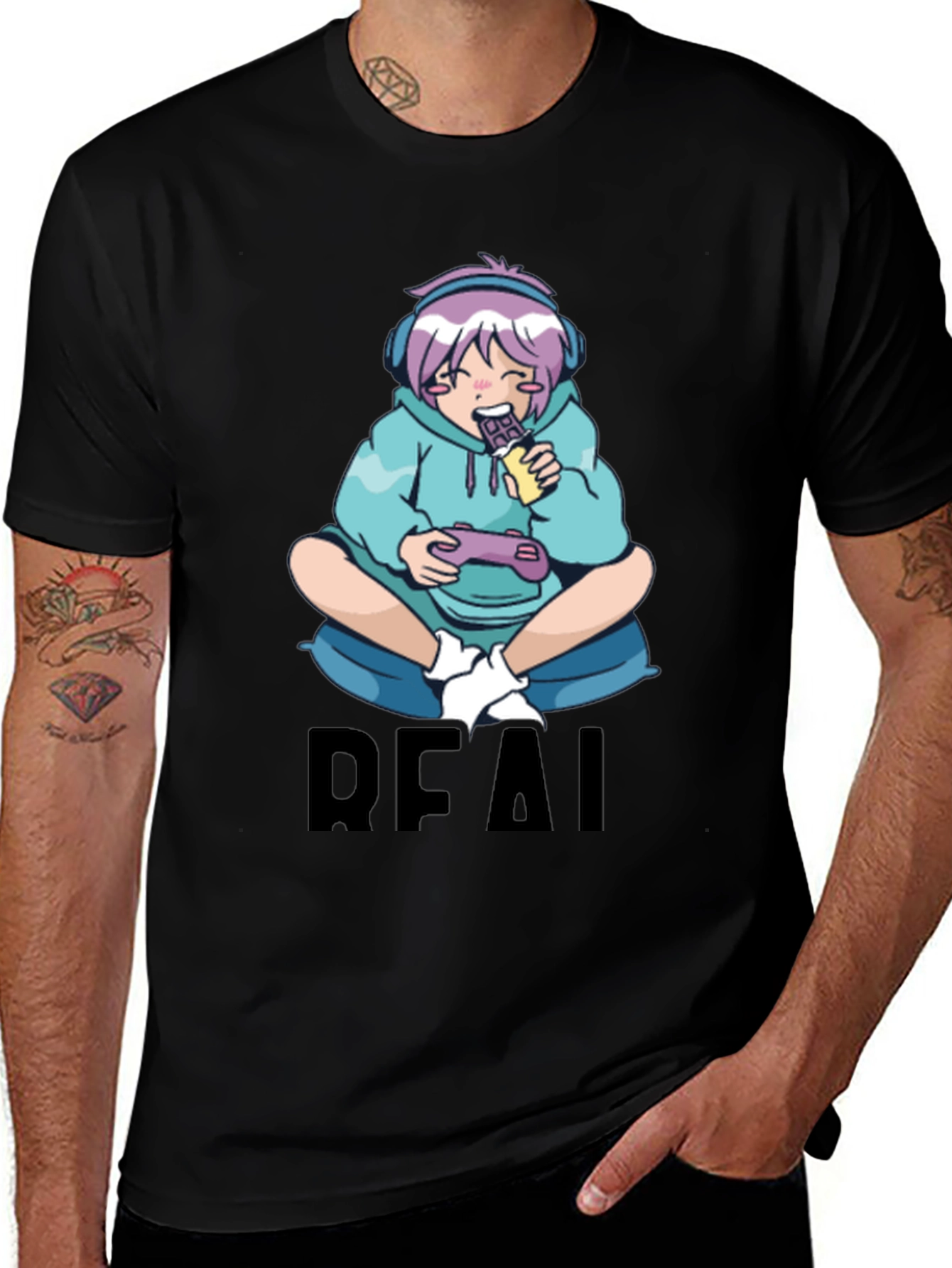 Variant 4 of Gamer Girl Anime T-Shirt - Black Cotton Tee
