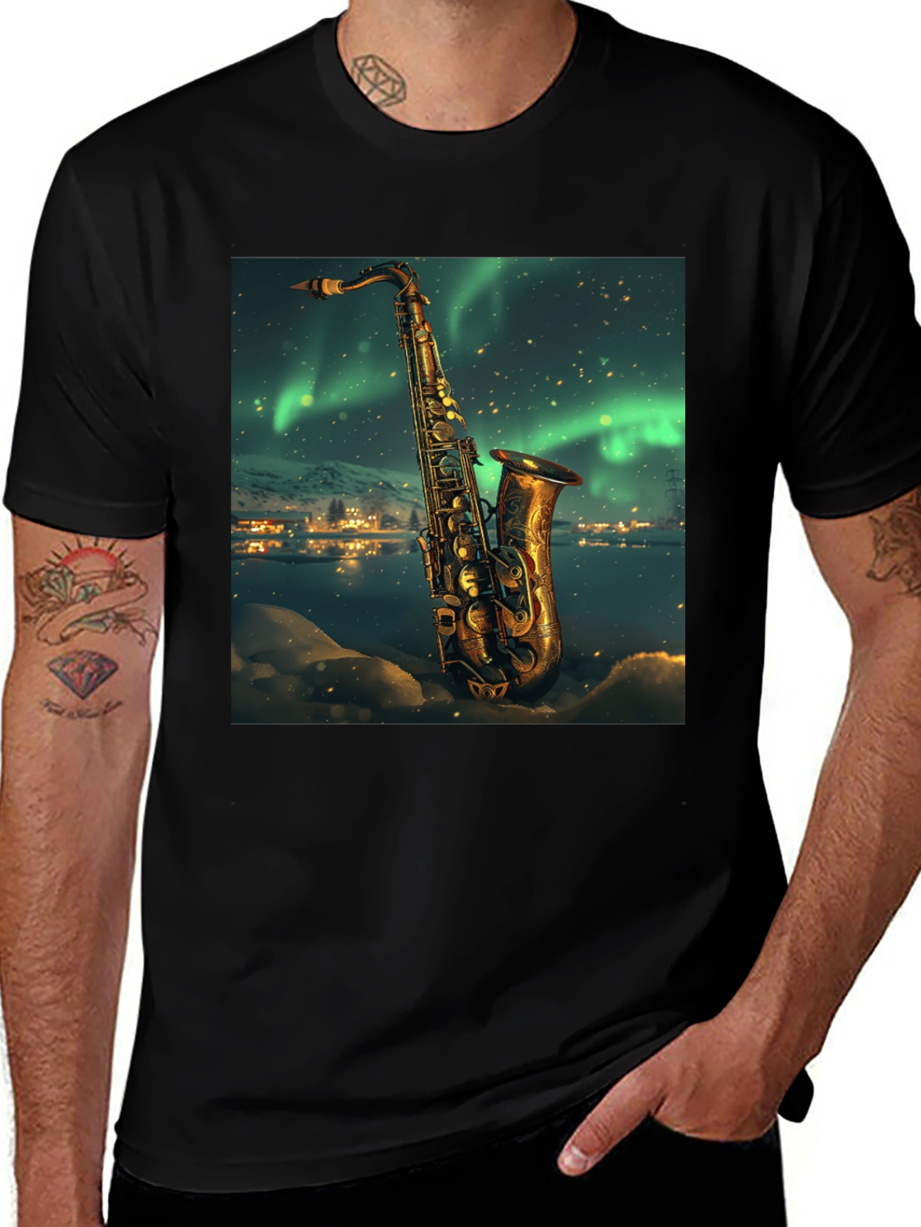 Saxophone Aurora Borealis T-Shirt