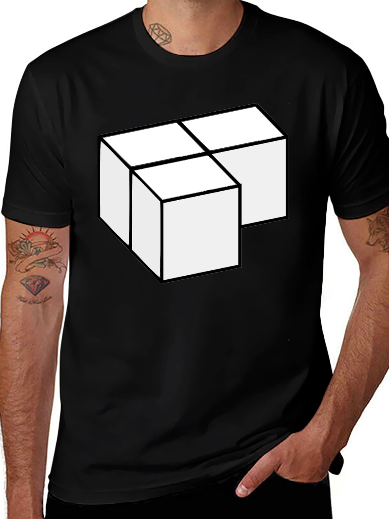 Variant 28 of Geometric Cube Graphic Tee - Modern Minimalist Design