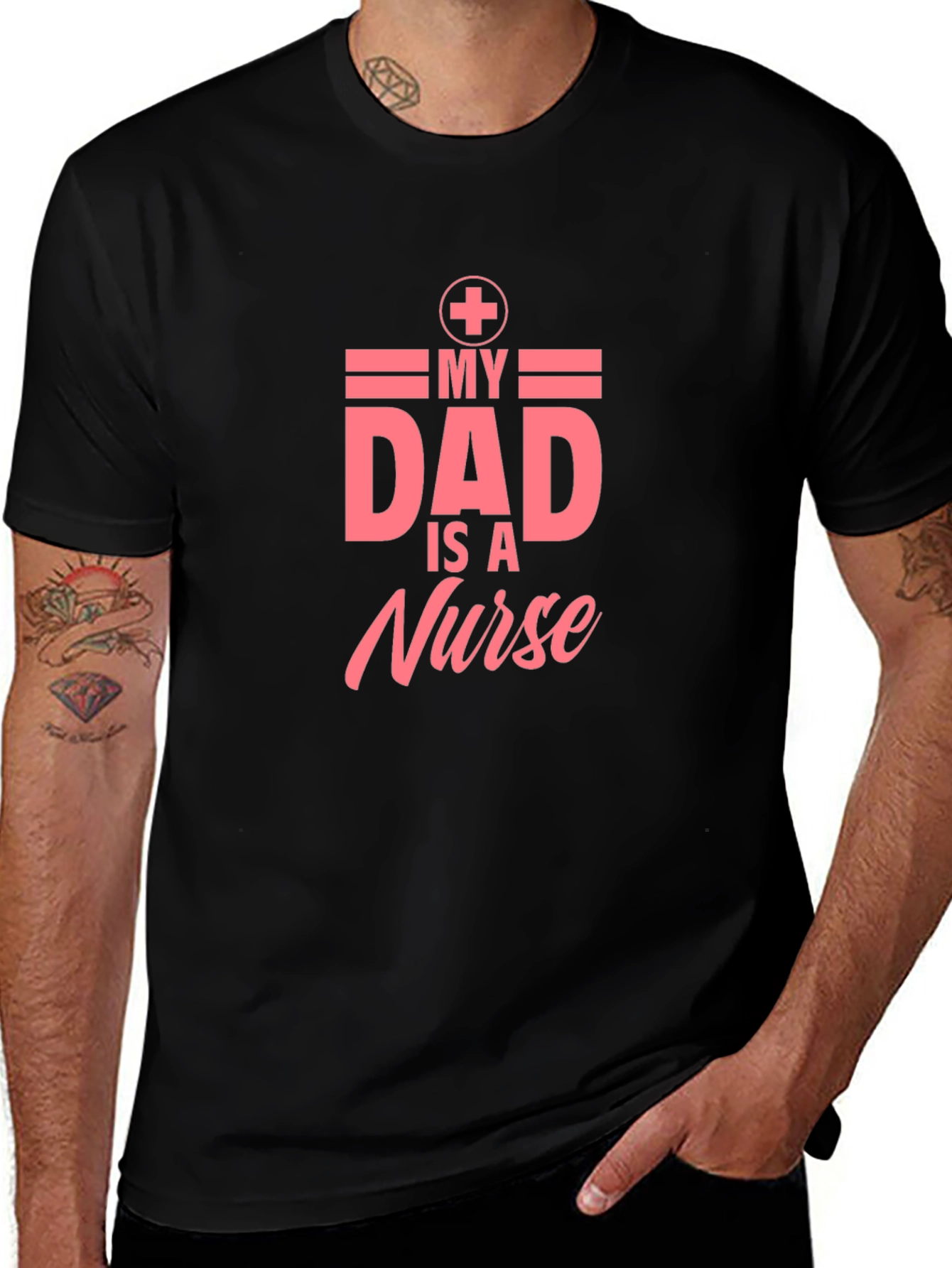Variant 30 of My Dad is a Nurse T-Shirt - Black Cotton Tee