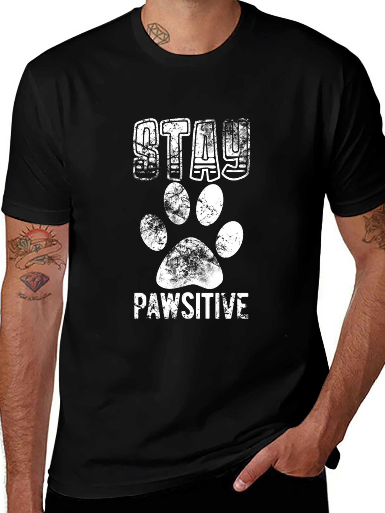 Variant 25 of Stay Pawsitive Black Graphic T-Shirt