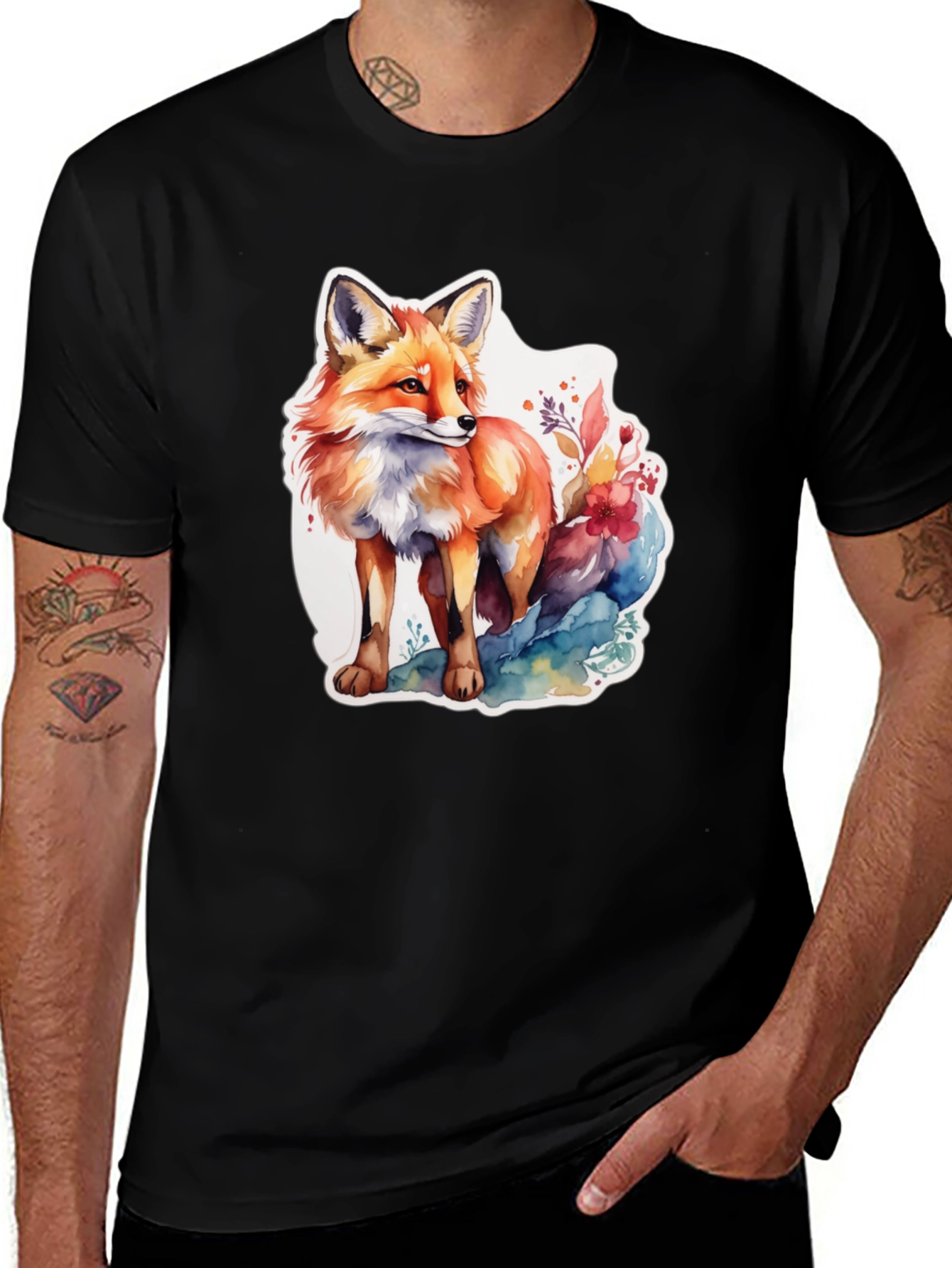 Variant 8 of Fox Watercolor Art Black T-Shirt