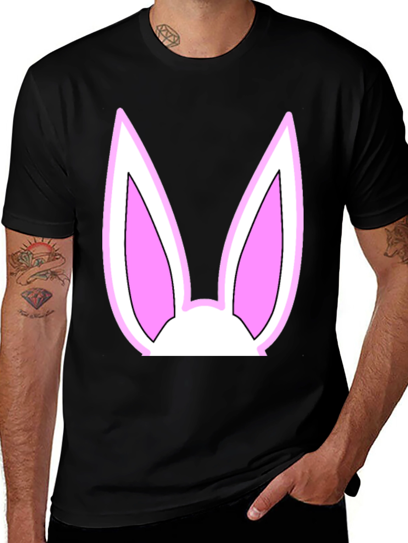 Variant 22 of Bunny Ears Graphic Tee - Black Cotton T-Shirt