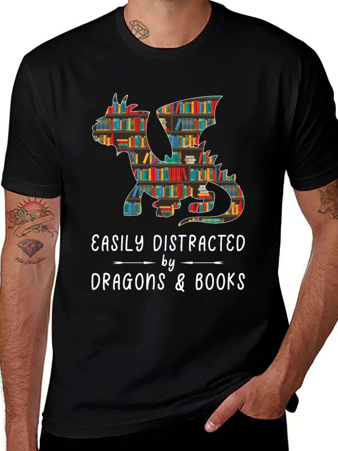 Variant 3 of Dragon & Books Graphic Tee
