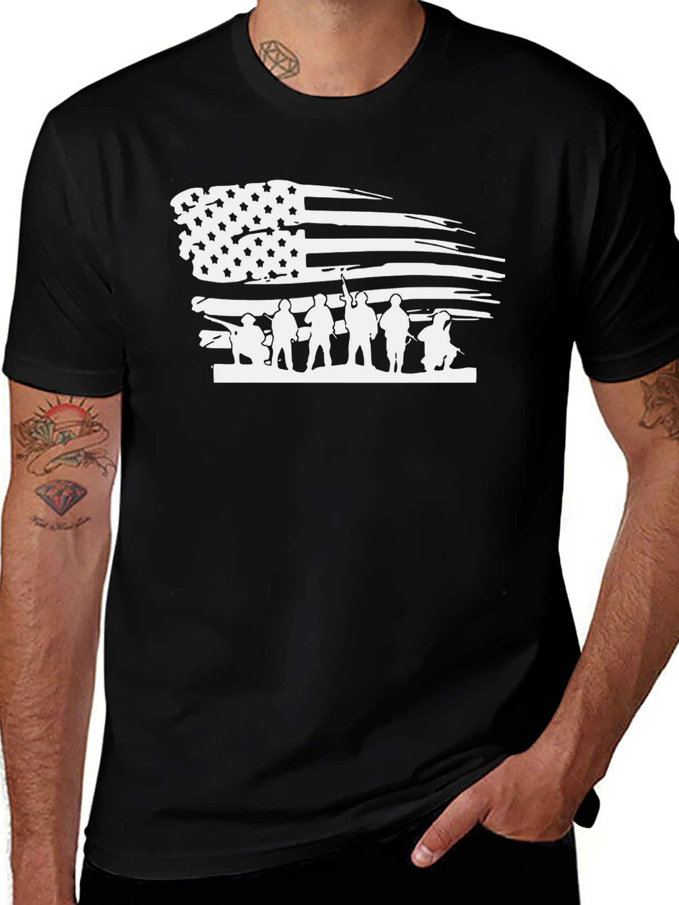 Variant 15 of Patriotic American Flag Veteran Graphic Tee - Black