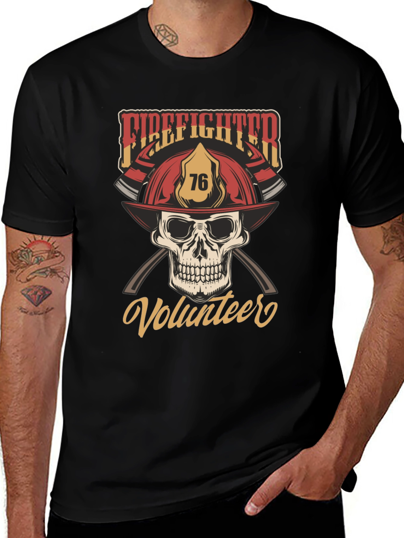Firefighter Volunteer Skull T-Shirt