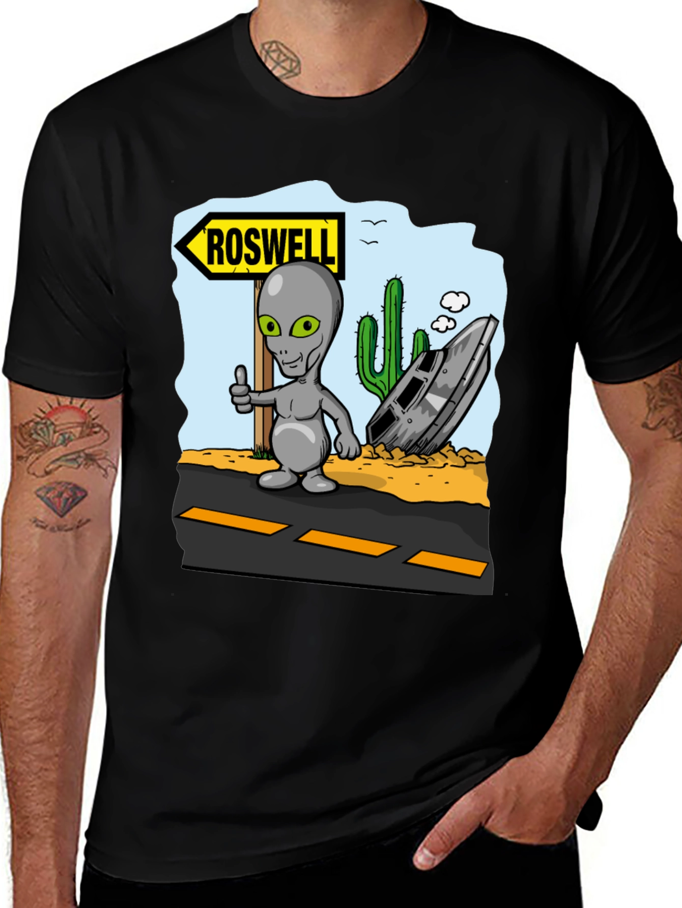 Roswell Alien T-Shirt - Grey Alien Thumbs Up Design