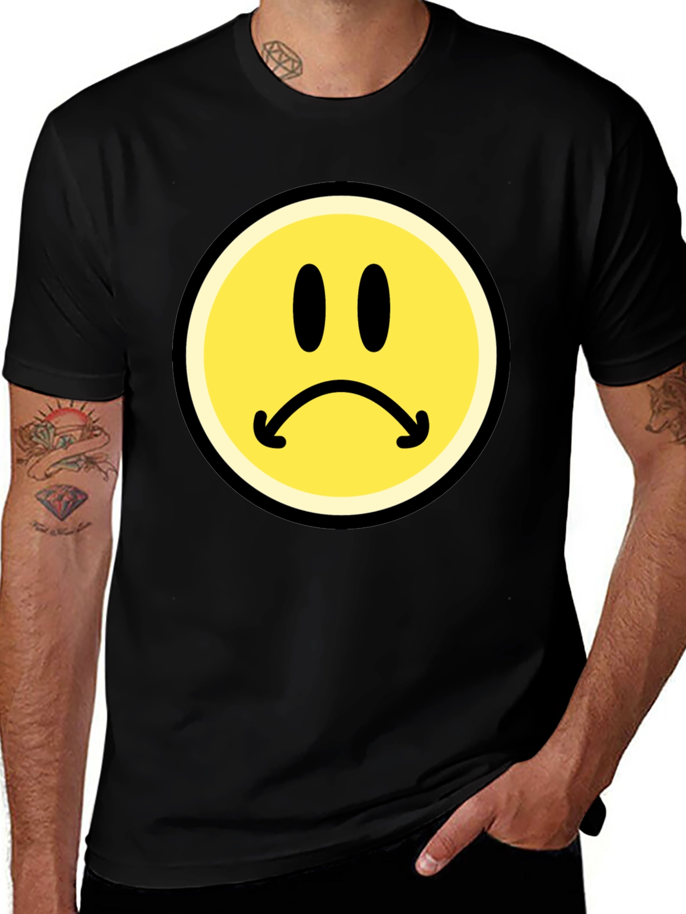 Variant 18 of Sad Face Graphic T-Shirt - Black Cotton Blend