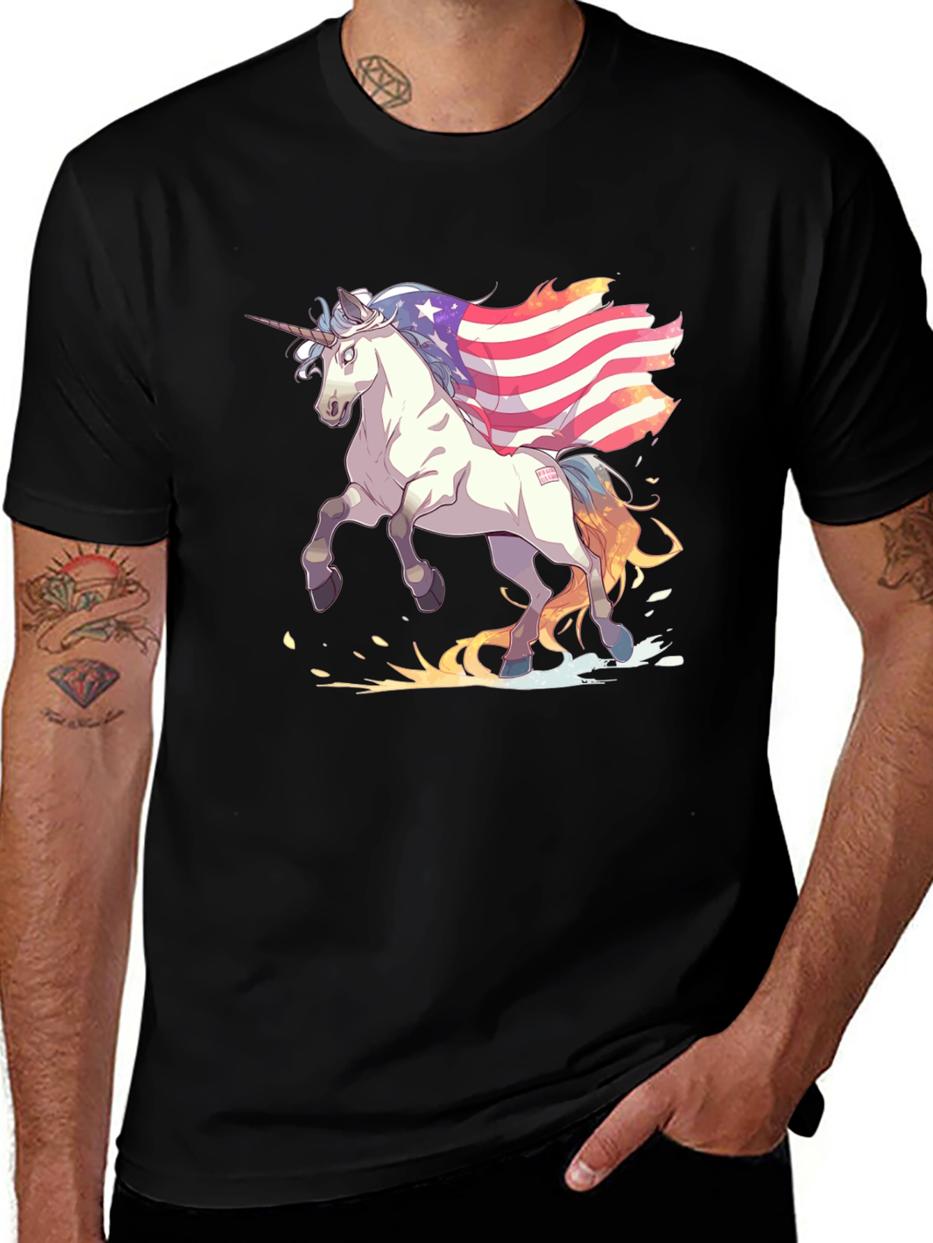 Variant 20 of Unicorn USA Flag Graphic Print T-Shirt