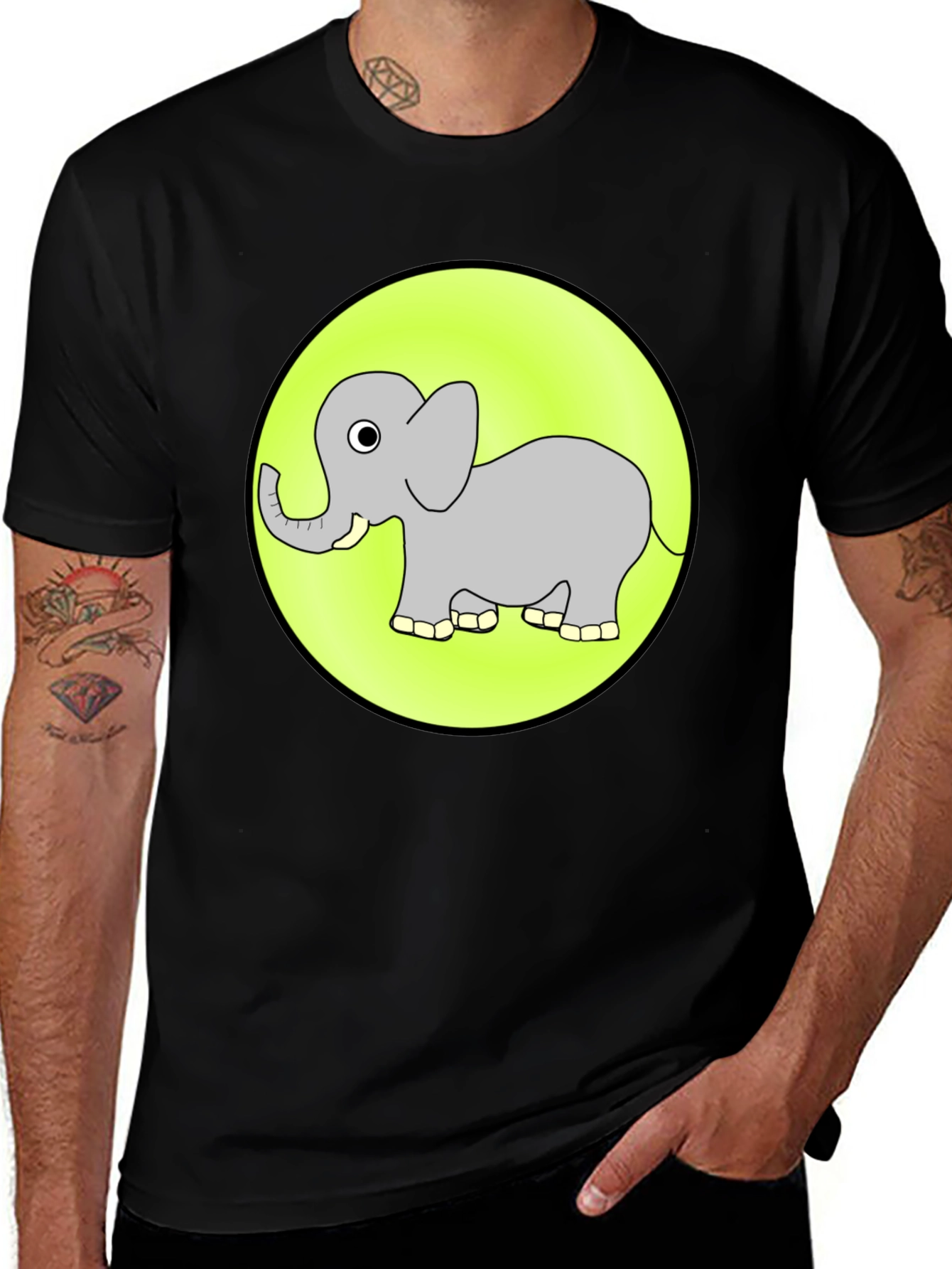 Variant 10 of Elephant Cartoon Graphic Black T-Shirt