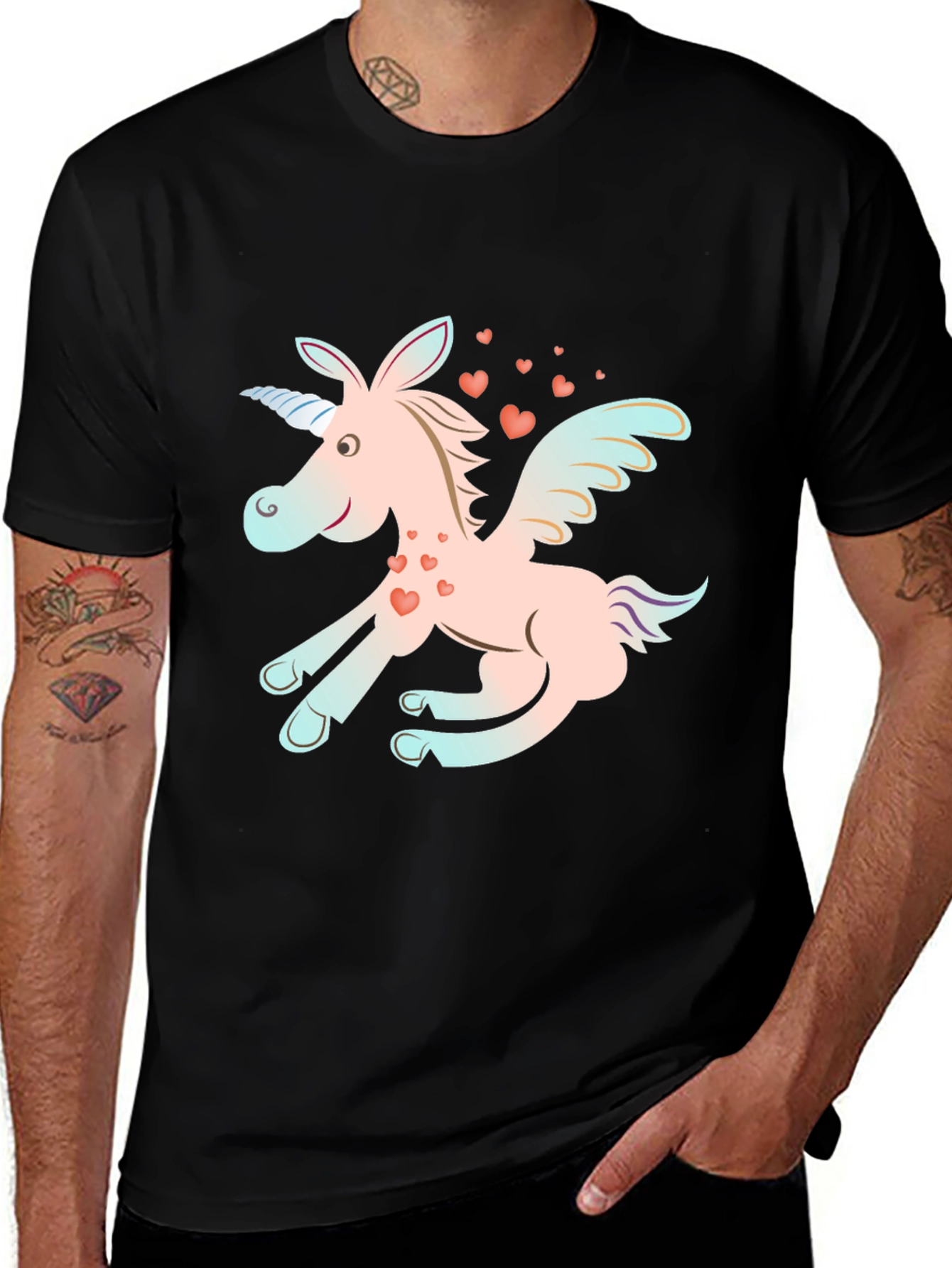 Unicorn Graphic Print Black T-Shirt