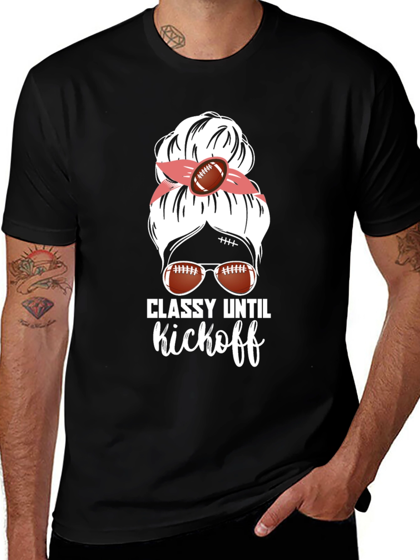 Variant 26 of Classy Until Kickoff Football Messy Bun T-Shirt