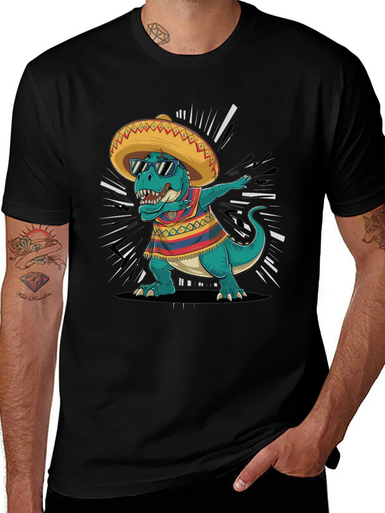 Dabbing Dino Fiesta T-Shirt - Cool T-Rex Sombrero Tee