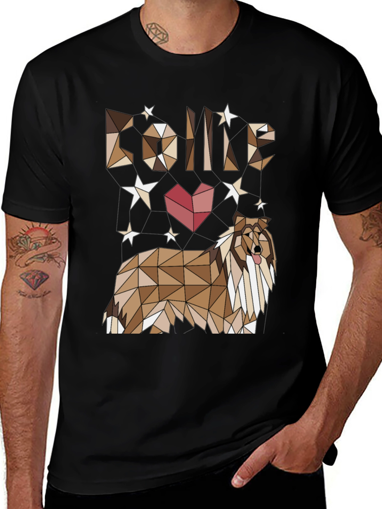 Geometric Collie Dog T-Shirt