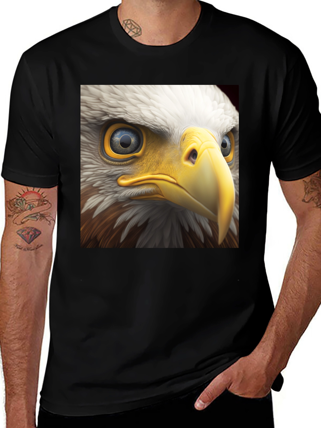 Variant 25 of Bald Eagle Graphic Print Black T-Shirt